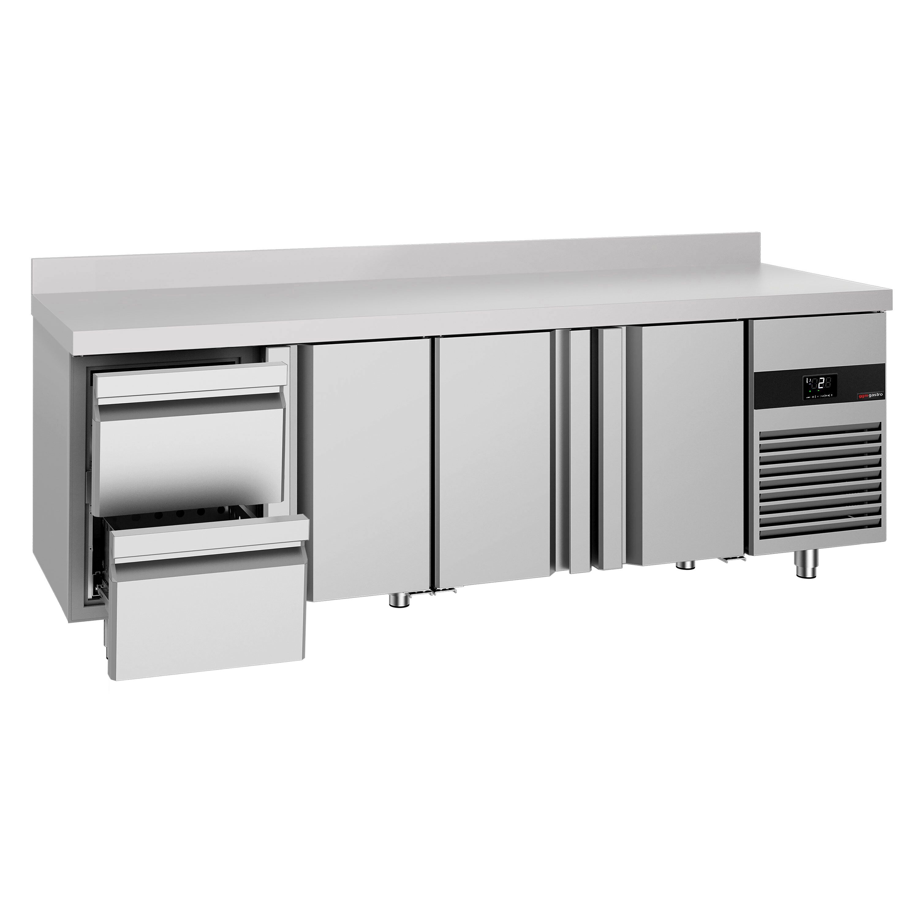 Table réfrigérée PREMIUM - 2330 x 700 mm - avec 3 portes - 2 tiroirs - avec dosseret
