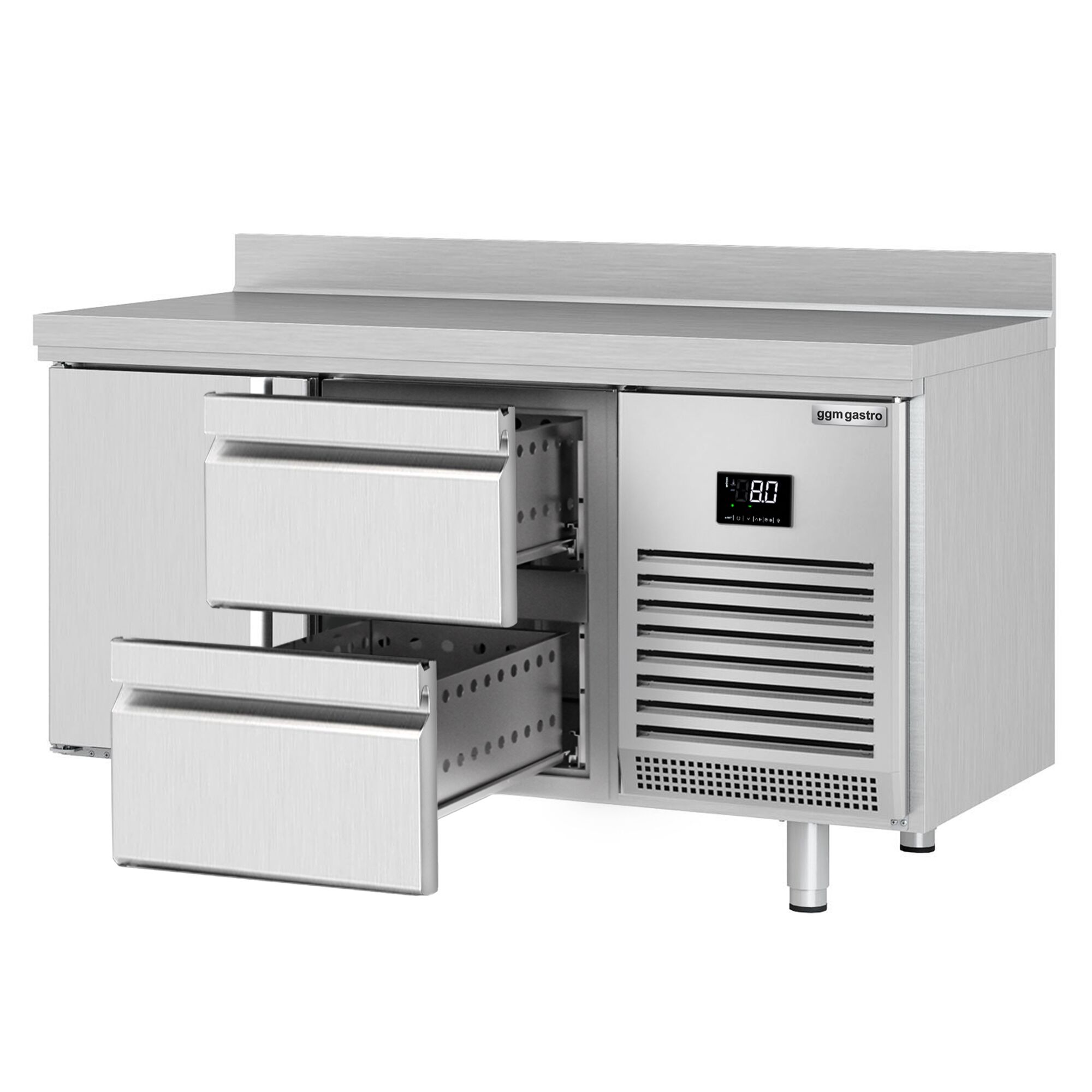 Table réfrigérée Premium PLUS - 1468 x 700 mm - avec 1 porte - 2 tiroirs - avec dosseret