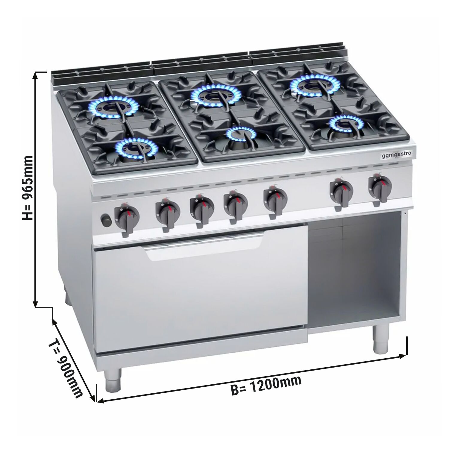 Fourneau à gaz – 53,5 kW – 6 brûleurs – avec four à gaz statique – 7,8 kW