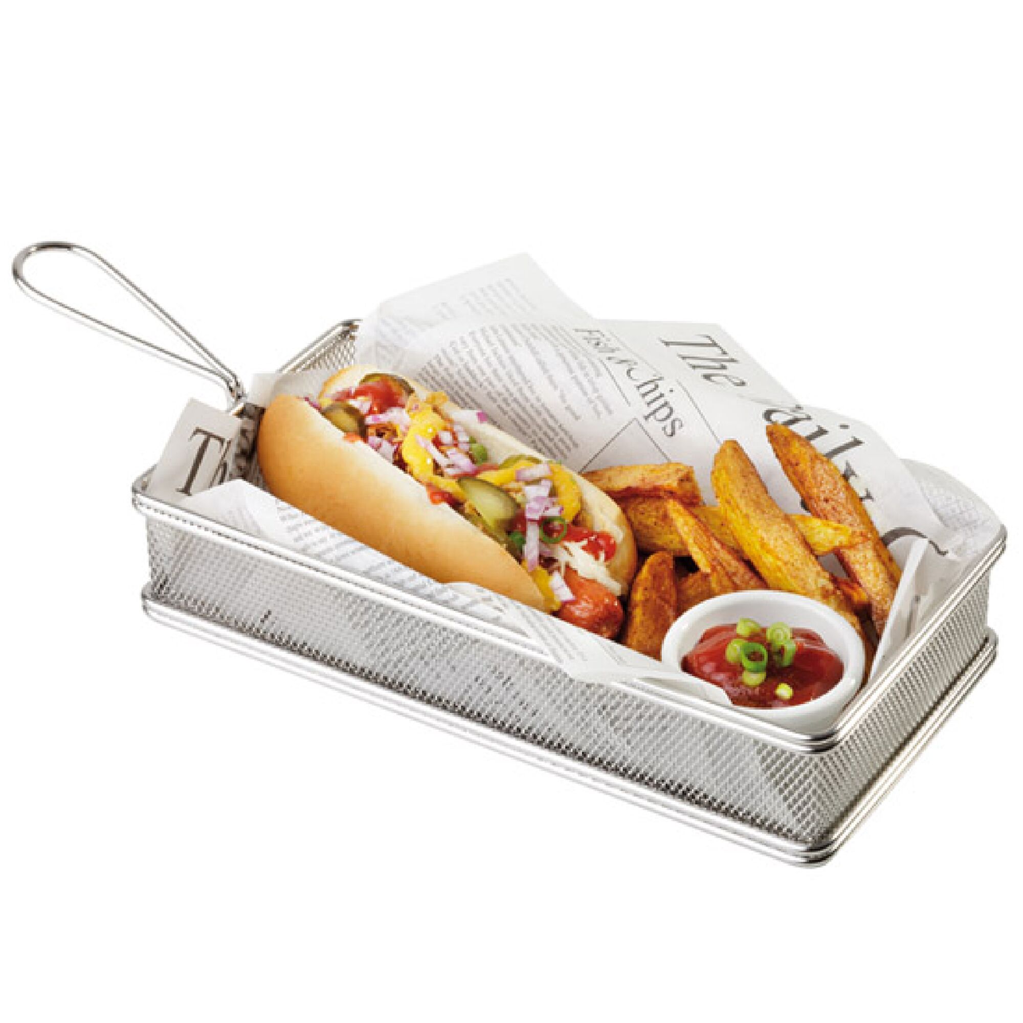 (6 pcs) Panier de service à frites - SNACKHOLDER - acier inoxydable - rectangulaire - 260x130x50mm