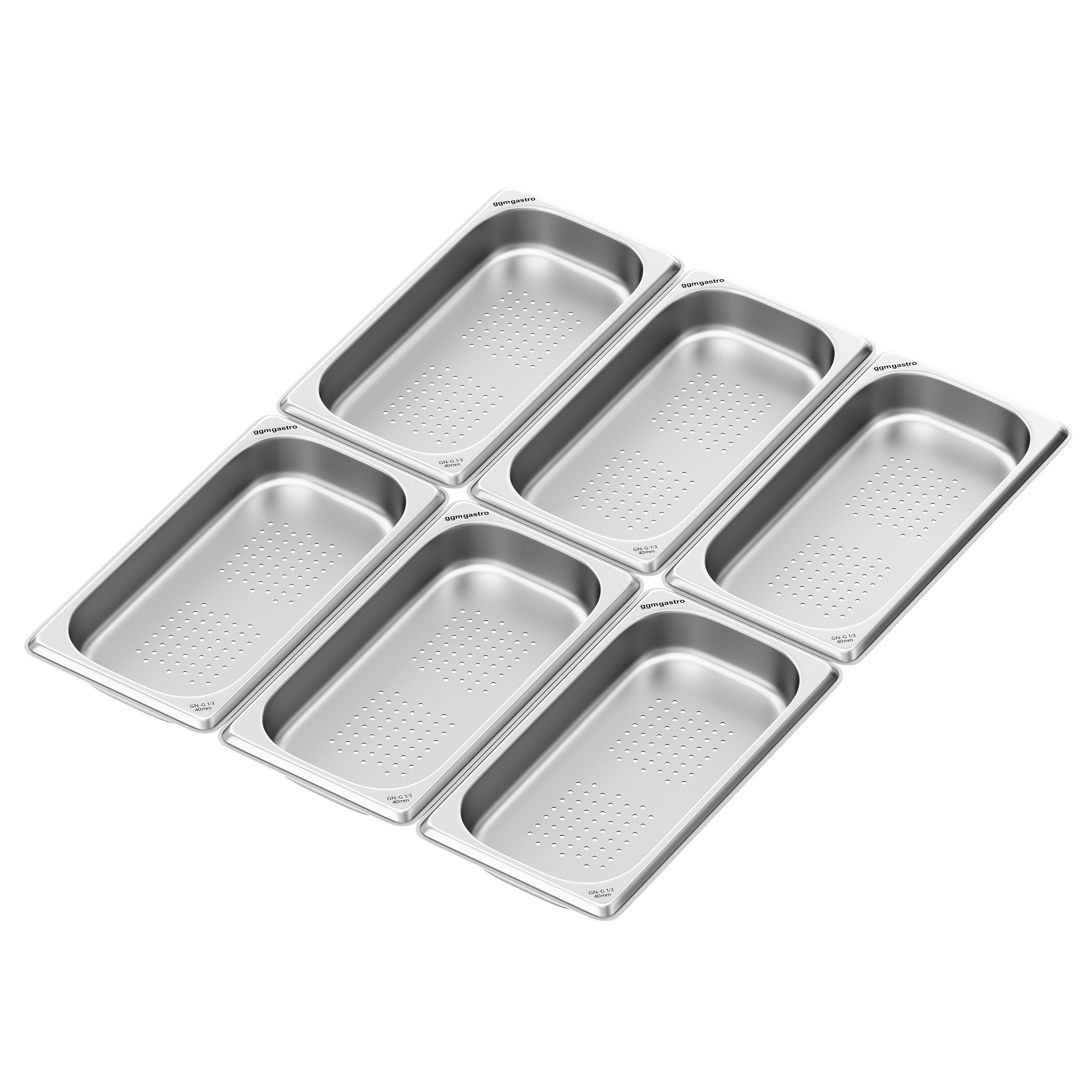 (6 pièces) Récipients en acier inoxydable GN 1/3 - perforés - hauteur : 40mm