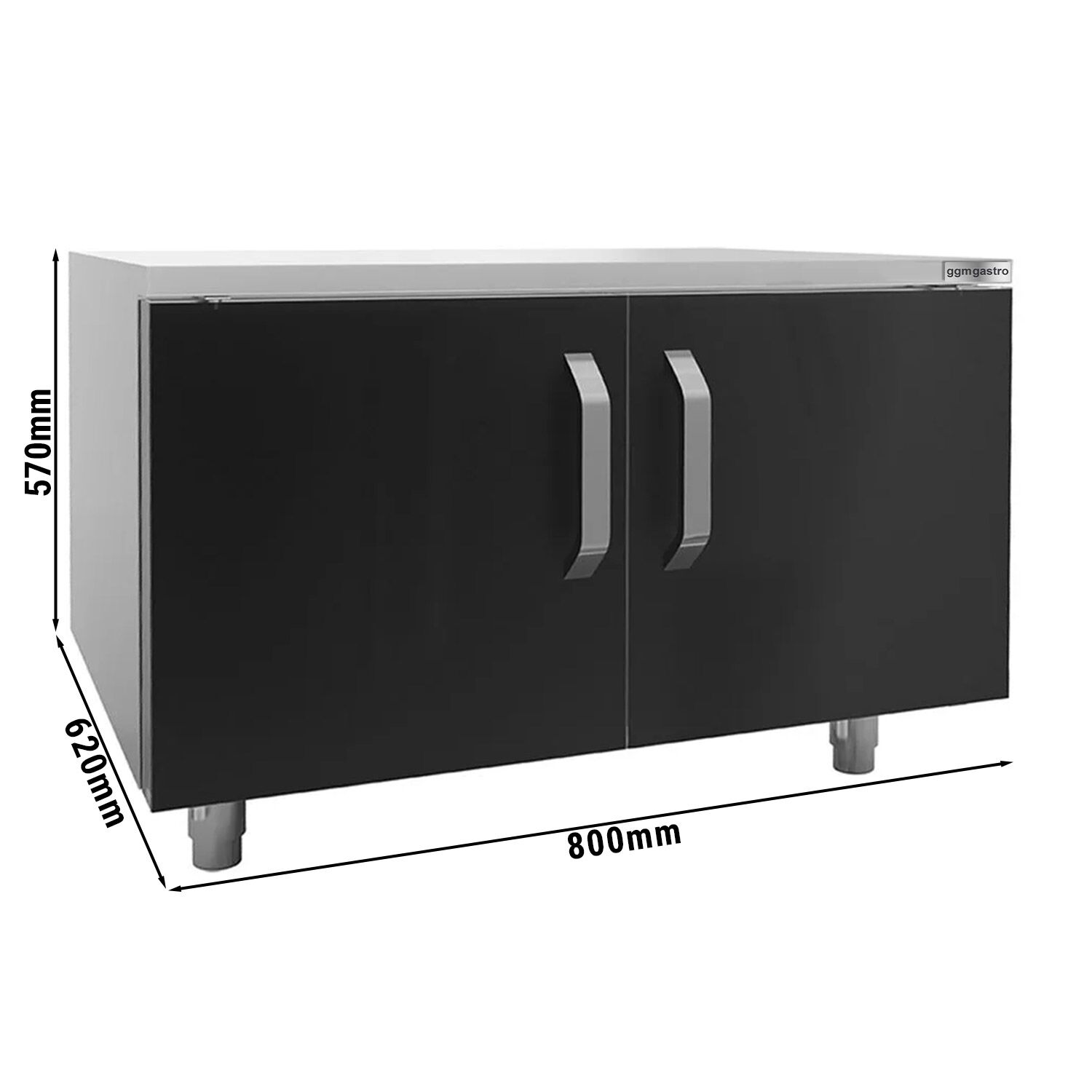 Edelstahl Unterbau - 800mm - 2 Türen - Schwarz