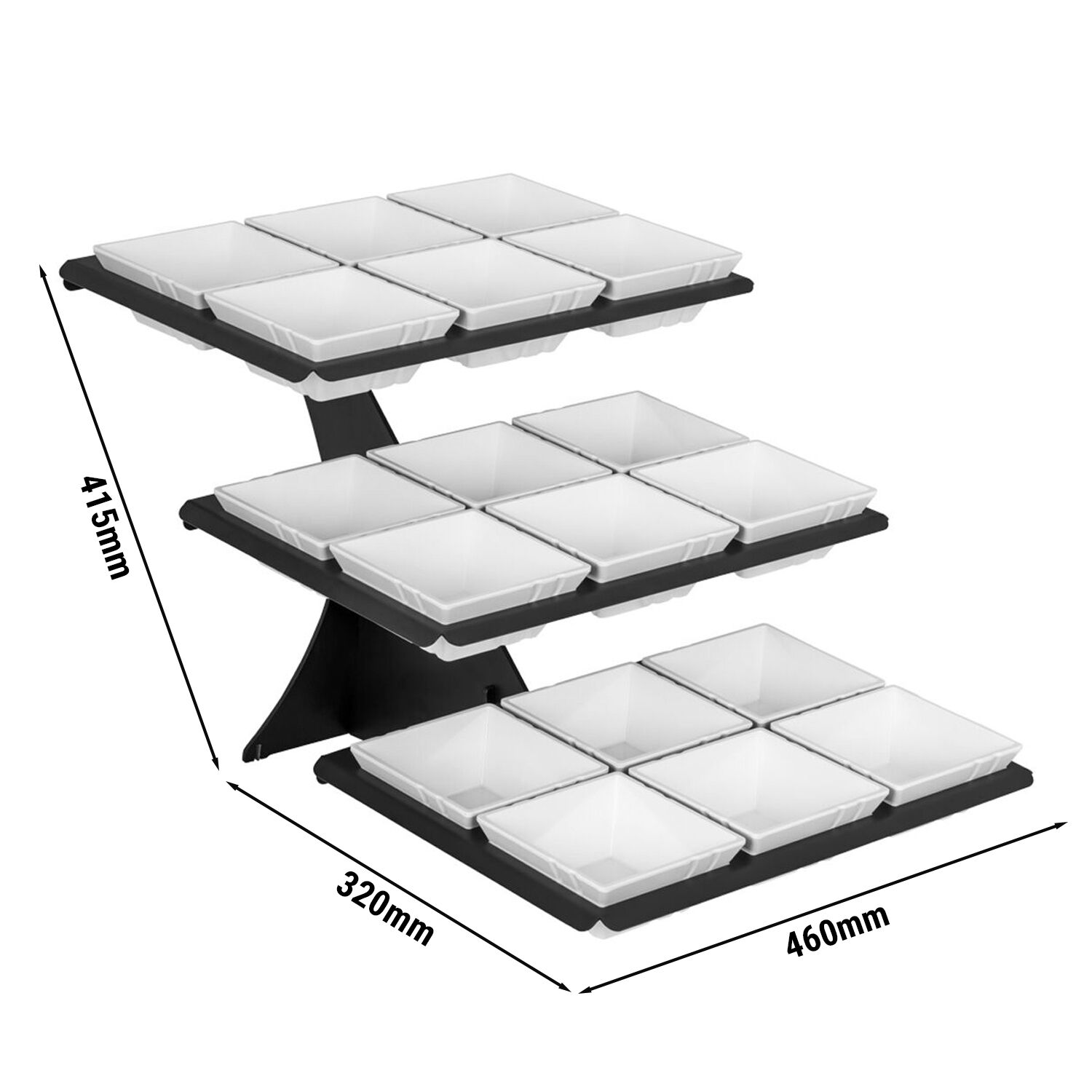 Présentoir buffet / étagère - Noir - incl. 18 bols en mélamine - rectangulaires
