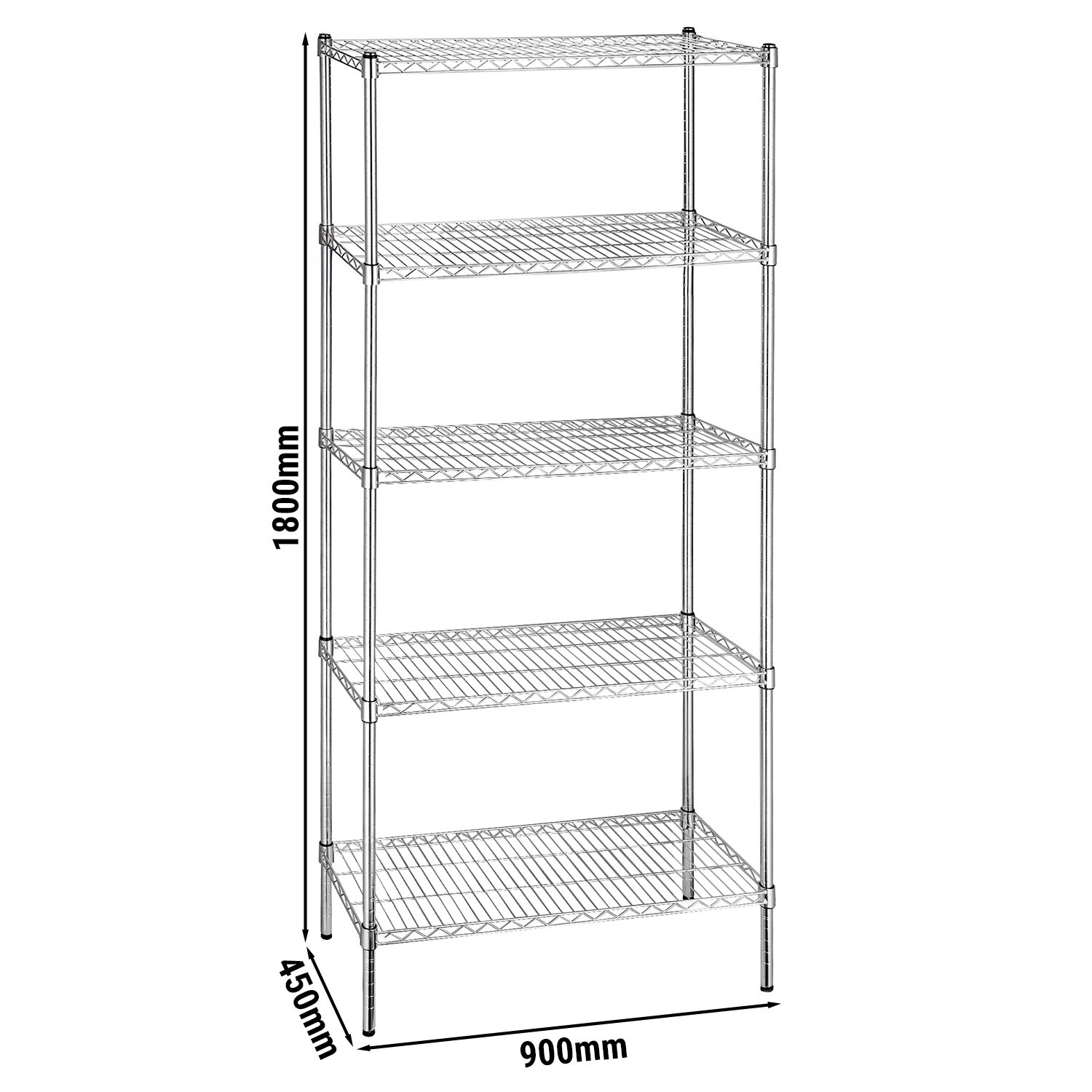 Étagère en acier - 900 x 450 mm - 5 étagères - Chromée