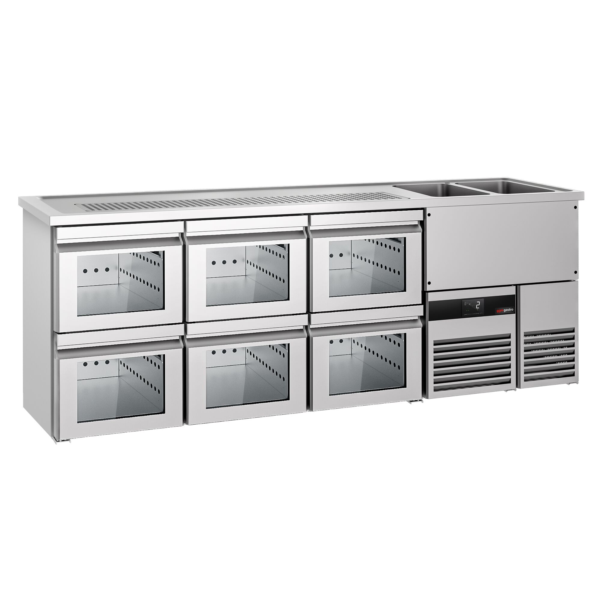 Comptoir de bar réfrigéré PREMIUM - 2500x700mm - 6 tiroirs en verre