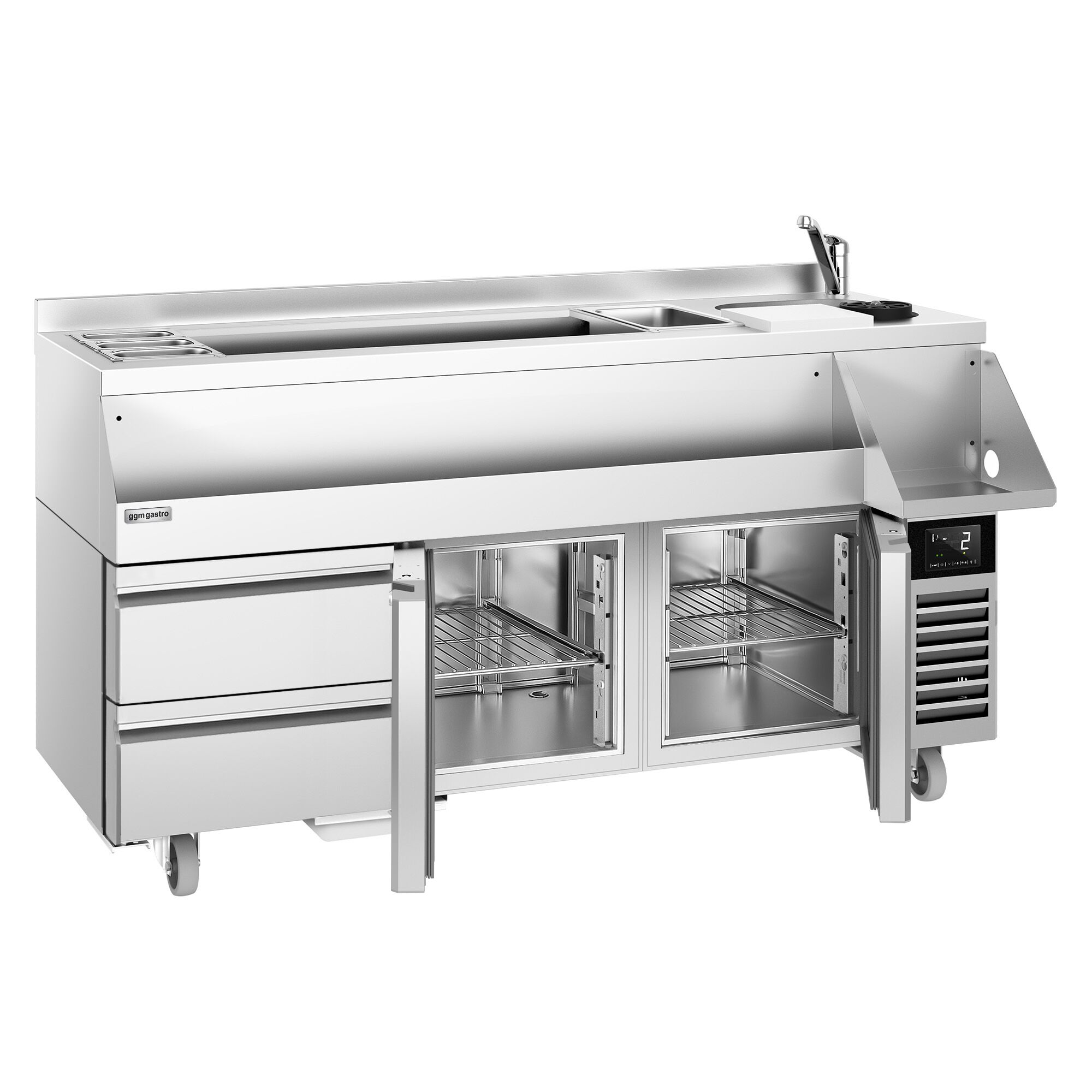 Kylmäpöytä – cocktail-asema - 1600 mm - 235 l - 2 ovea, 2 vetolaatikkoa & 230 V pistorasia