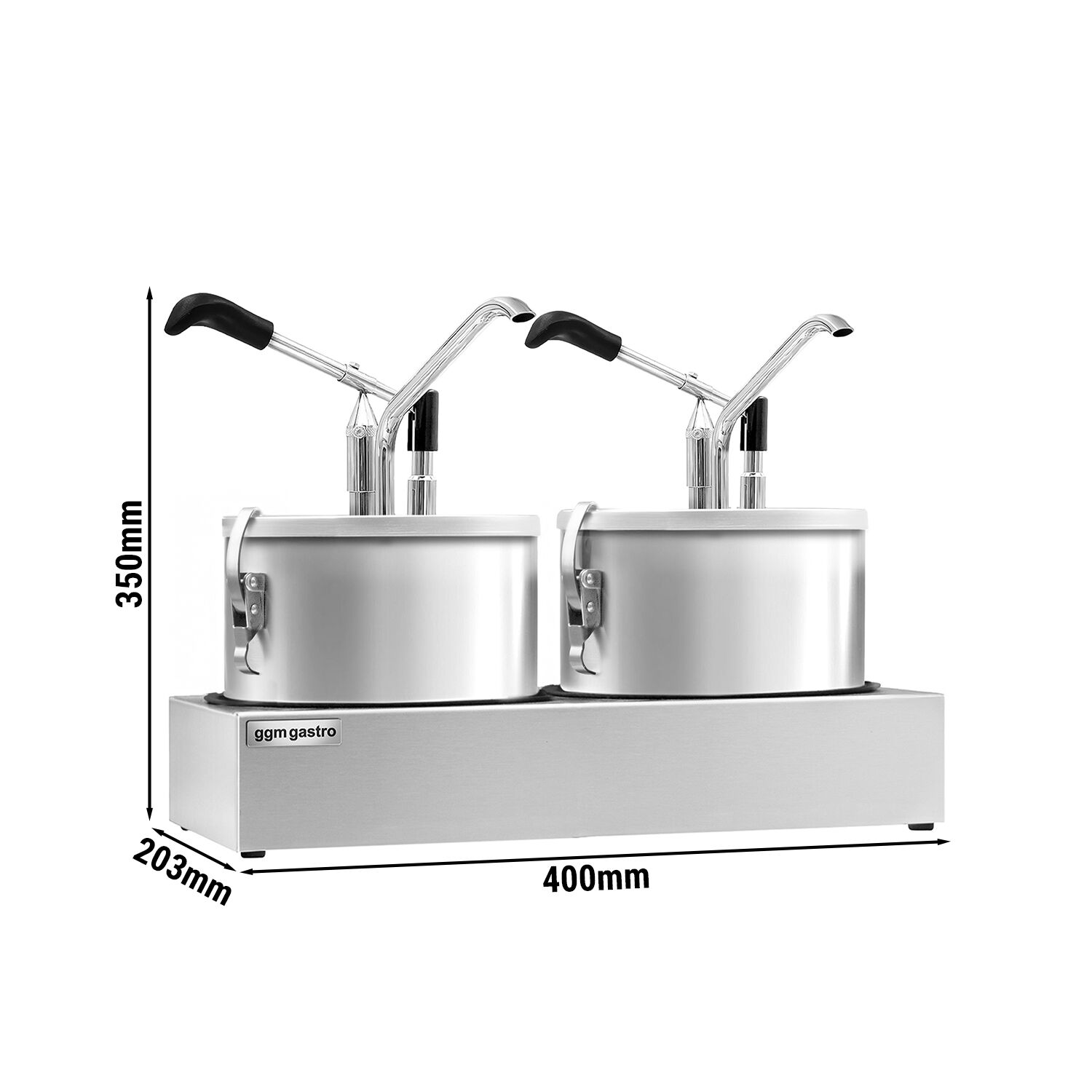 Commercial Condiment Dispenser - 2x4 litres - adjustable dose - with container - Stainless steel - 400x203x350mm - incl. stainless steel frame