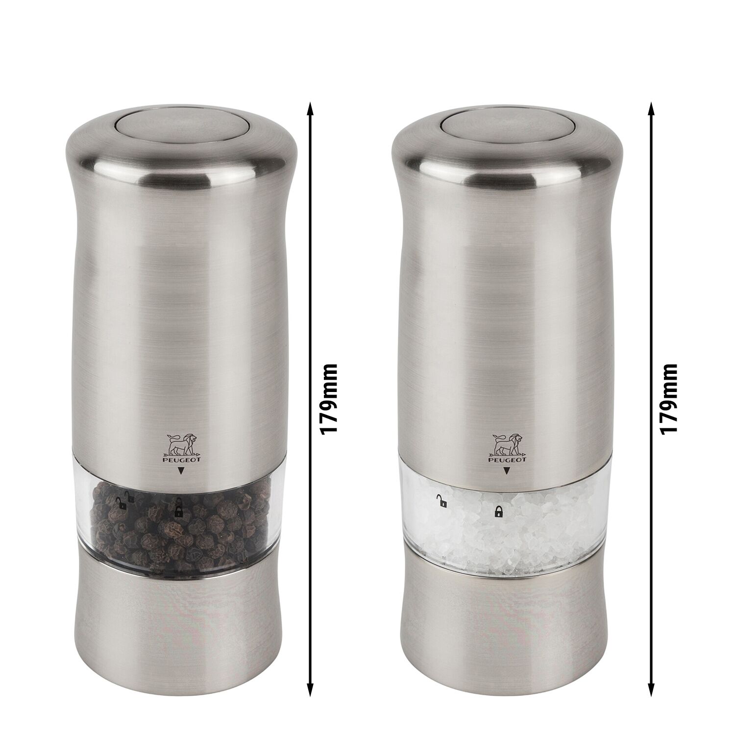 (6 pièces) PEUGEOT | ZELI - Moulin à sel & à poivre - électrique - Plastique - Hauteur : 140 mm - avec éclairage