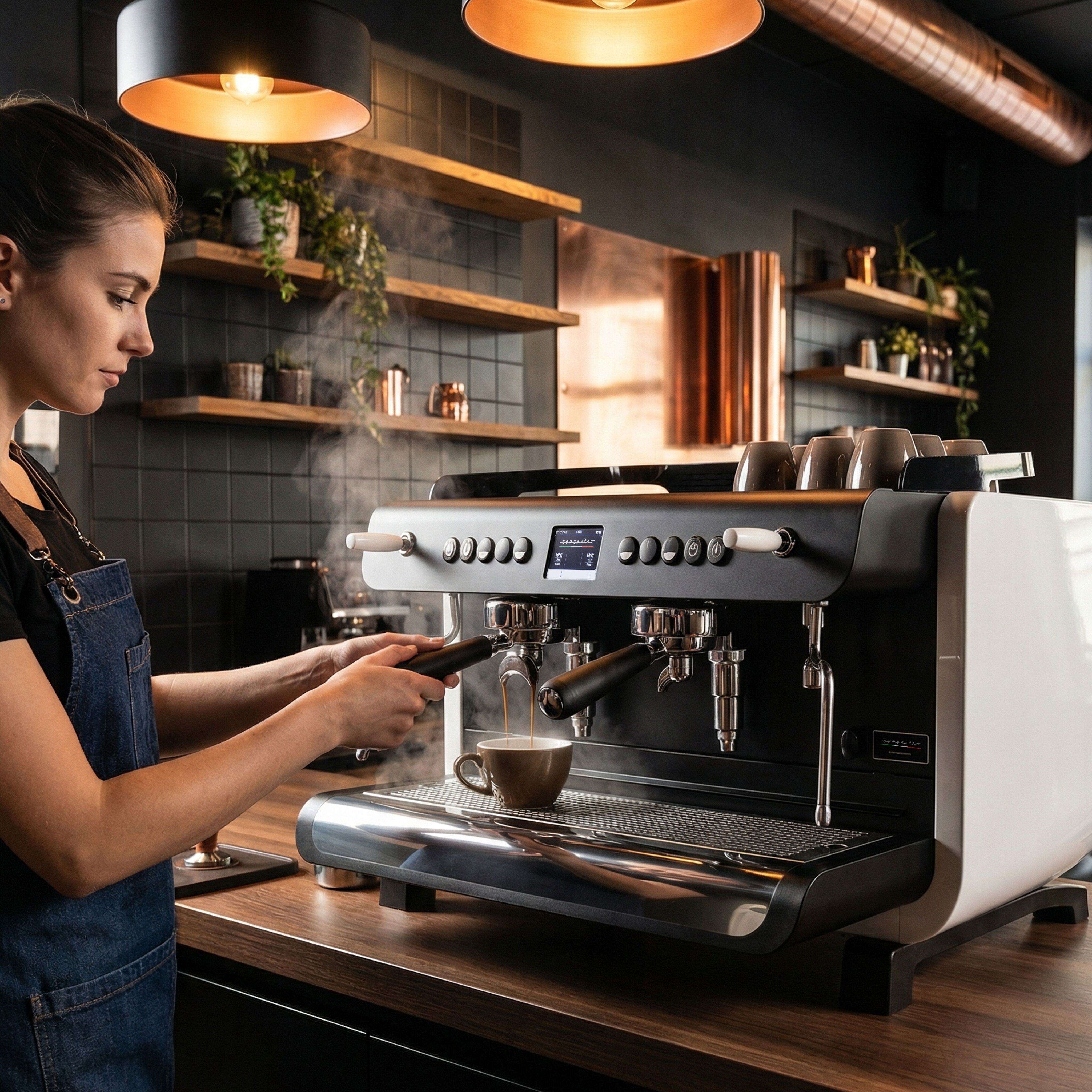 Machine à café porte-filtre – 2 groupes – multichaudière – écran tactile – système de préinfusion – Blanc