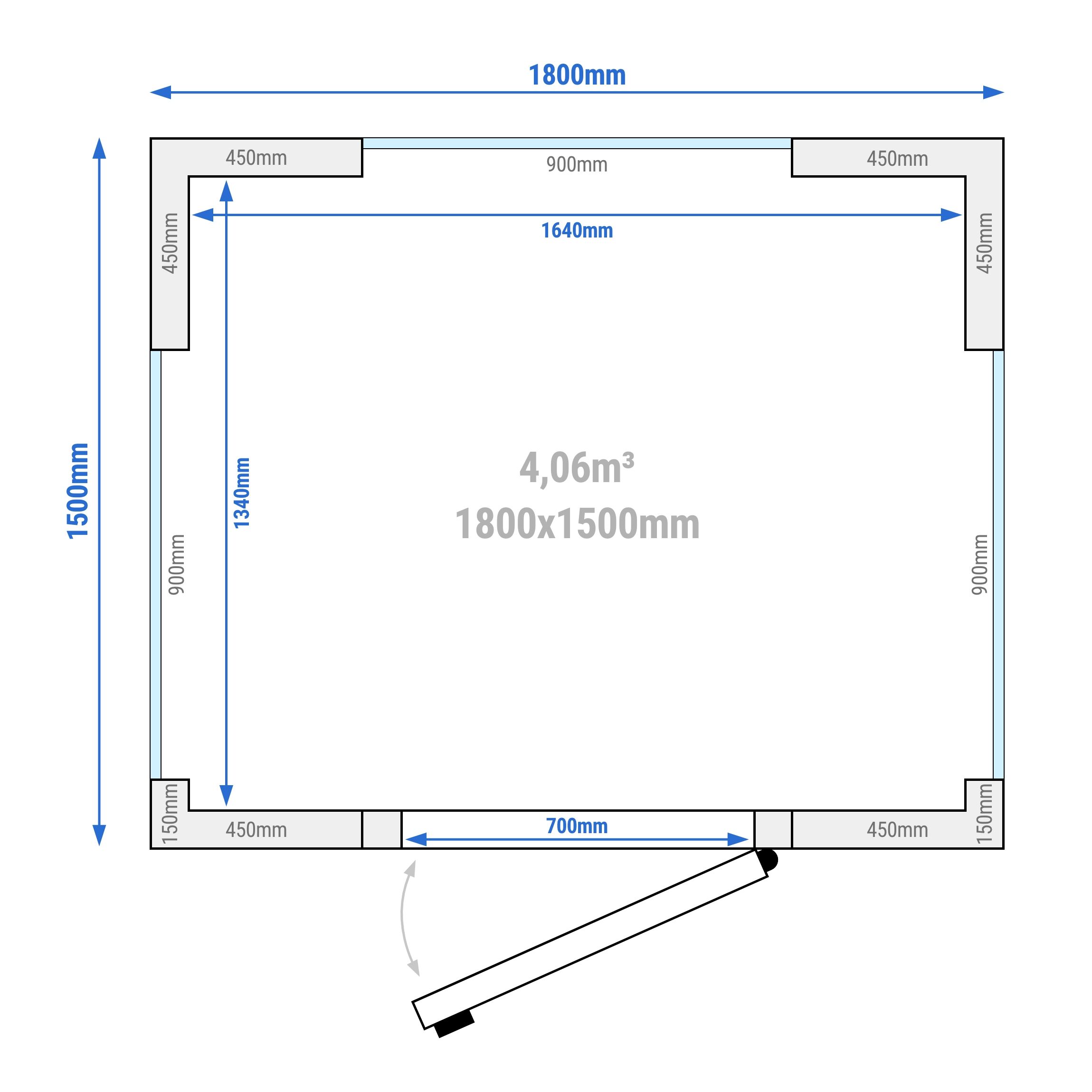 Chambre froide - 1800 x 1500 mm - 4,06 m³ - avec 3 côtés en verre