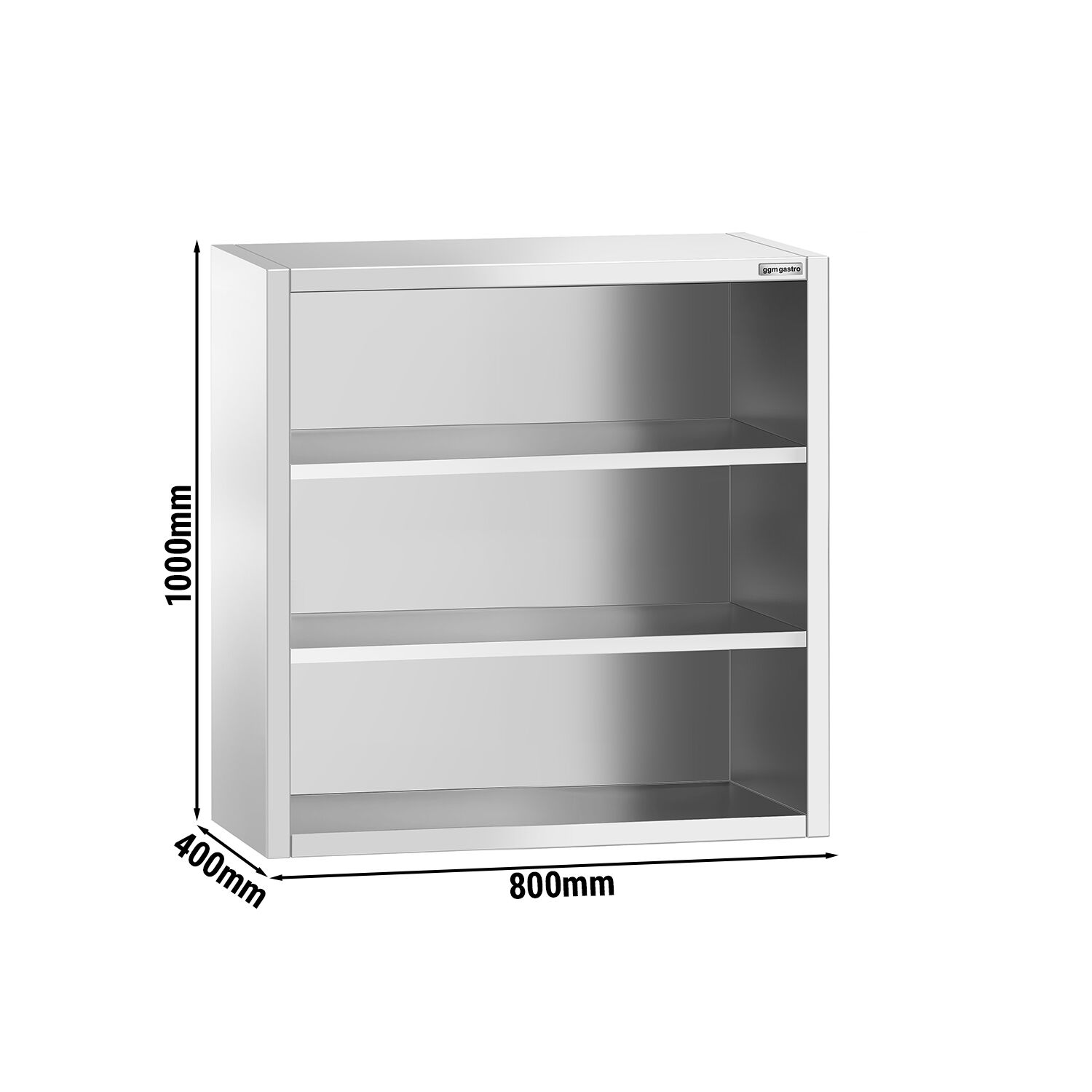 Armoire murale en acier inoxydable PREMIUM - 800x400mm - sans portes (ouvert) - 1000mm de haut