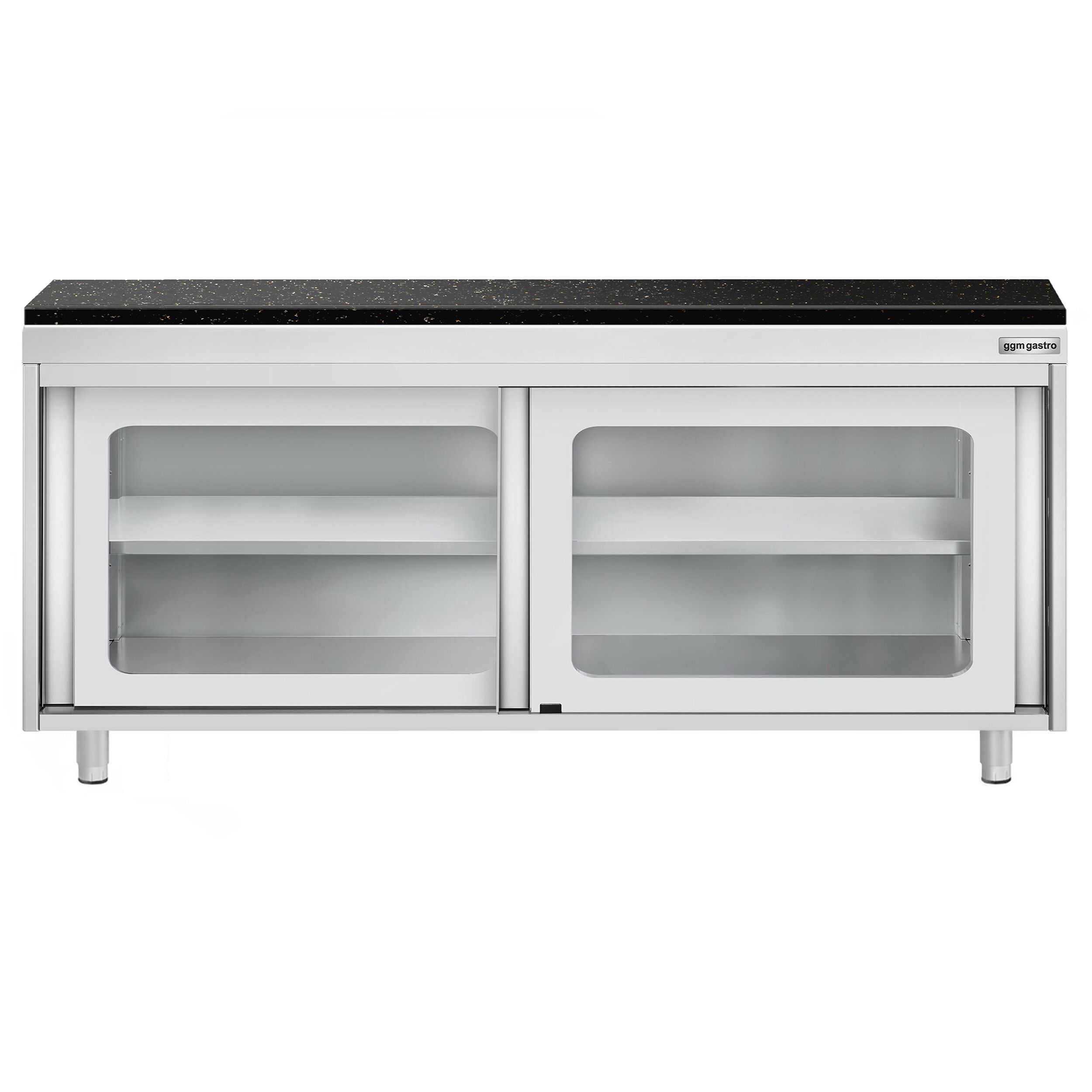 Roestvrijstalen werkkast PREMIUM - 1800 x 700 mm - met glazen schuifdeur - incl. granieten werkblad