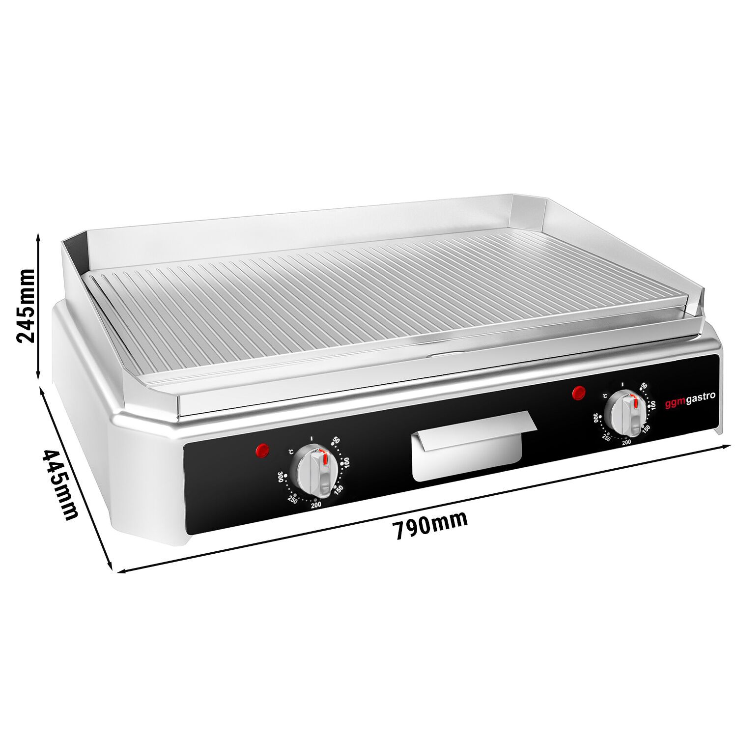 Plancha électrique - plaque acier - 2 zones - 5,0 kW - Rainurée - Surface de cuisson : 790x445mm