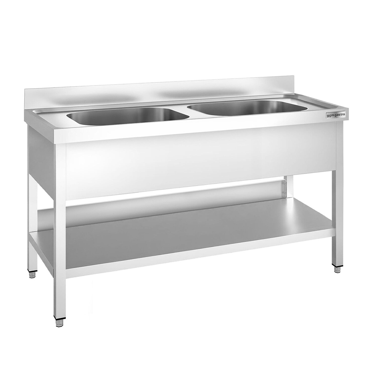 Plonge en inox PREMIUM - 1600x700mm - avec étagère basse - 2 bacs au centre