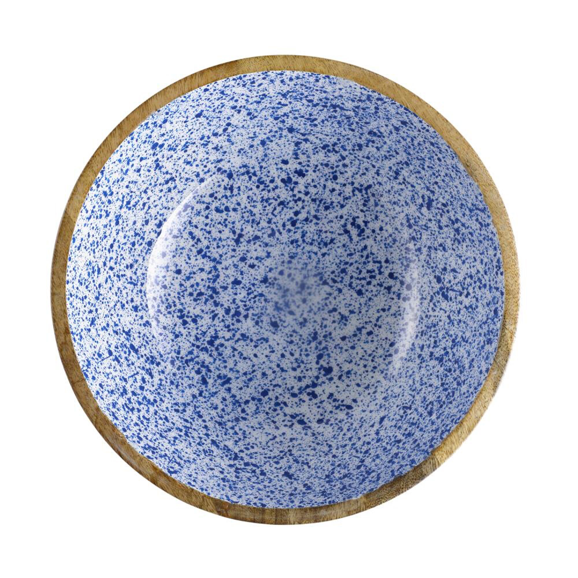 (6 pcs) Saladier - MANGO - Bois de manguier - 3L - Ø 300mm - Profondeur : 105mm - Blanc/Bleu