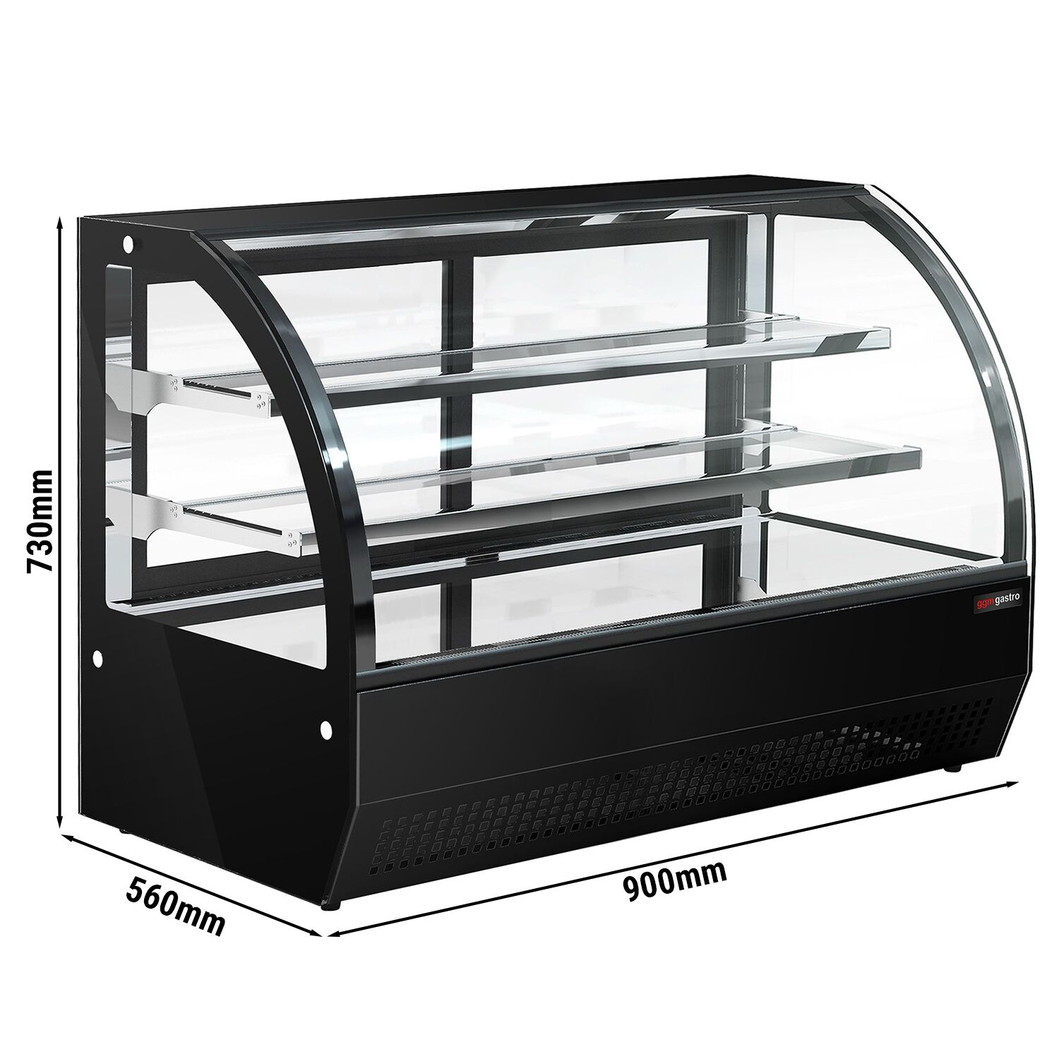 Vitrine réfrigérée de table - 140L - 900mm - Double vitrage - avec 2 étagères en verre - portes coulissantes vitrées arrière - Noir