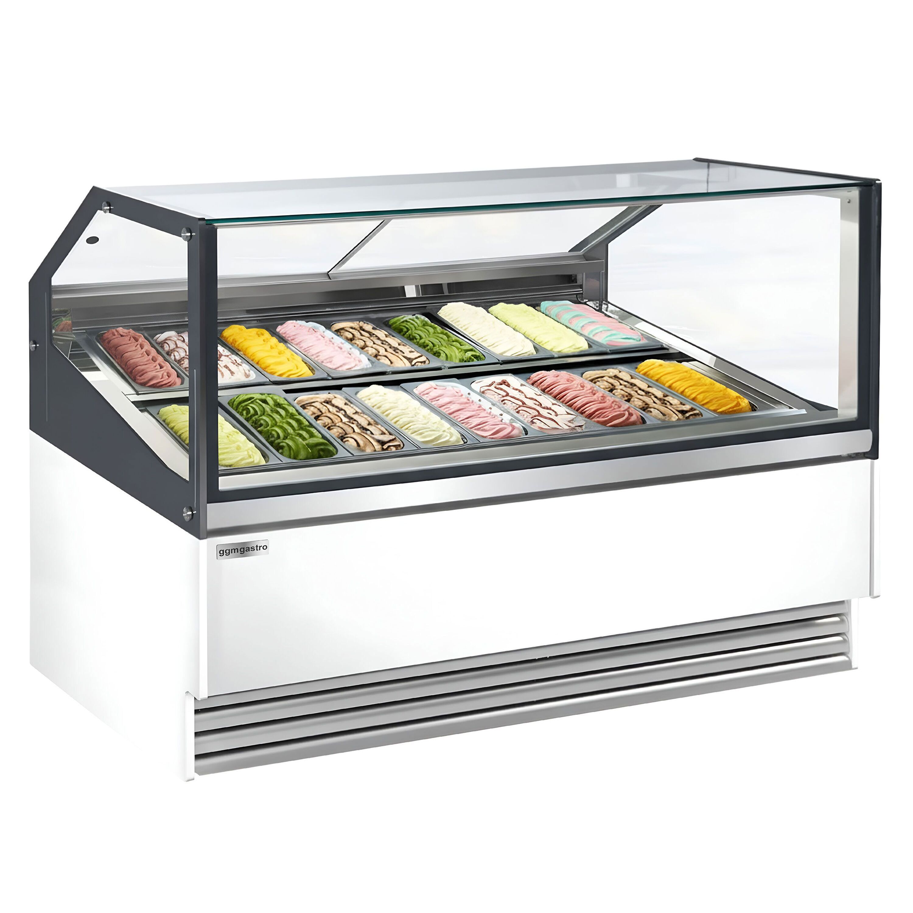 Vitrine à glace THEO – 1730 mm – refroidissement ventilé – pour 18 bacs à glace de 5 litres – Blanc