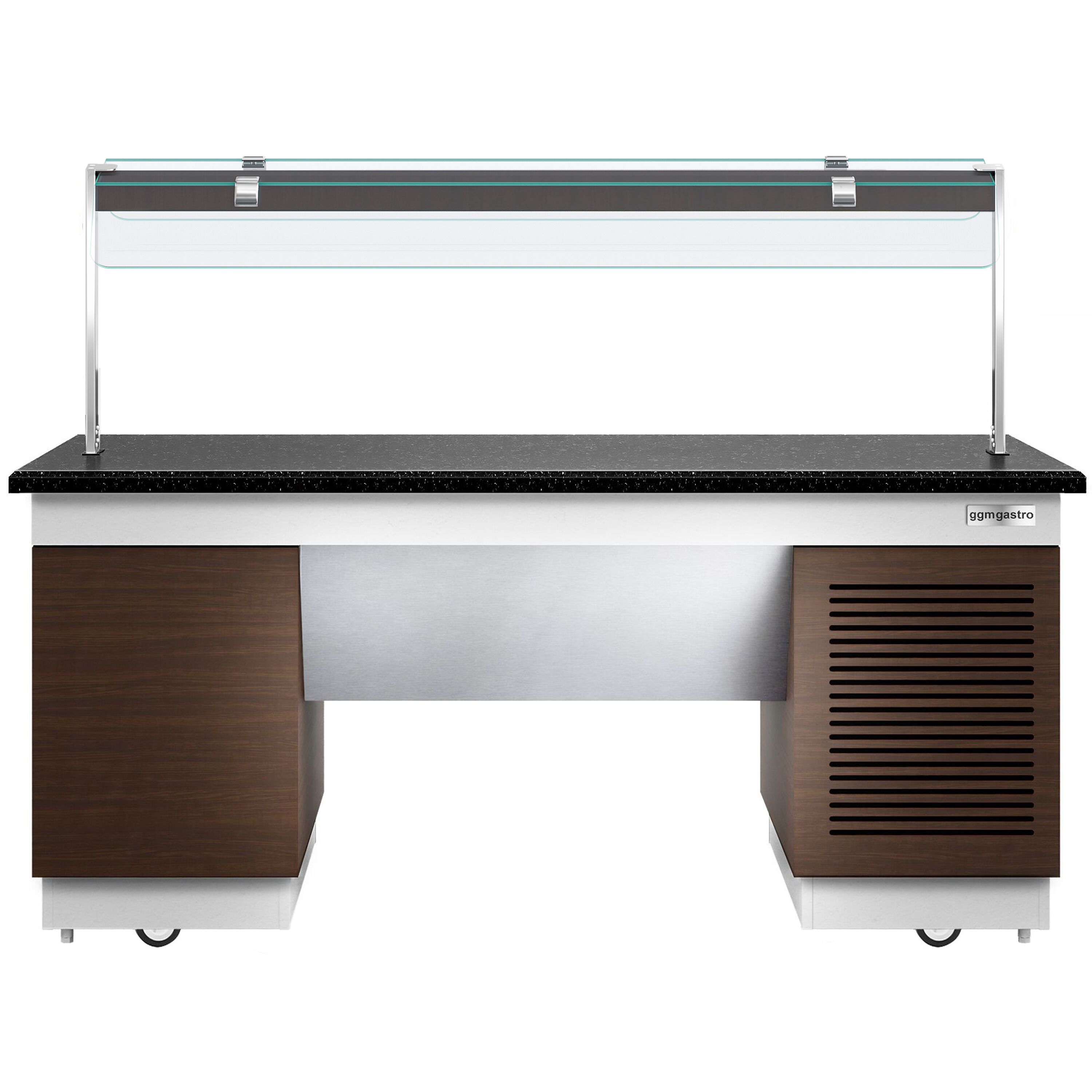 Refrigerated Buffet Display DUBLIN - 2000mm - with Refrigerated Frost Top + Flat Glass Sneeze Guard - on Castors
