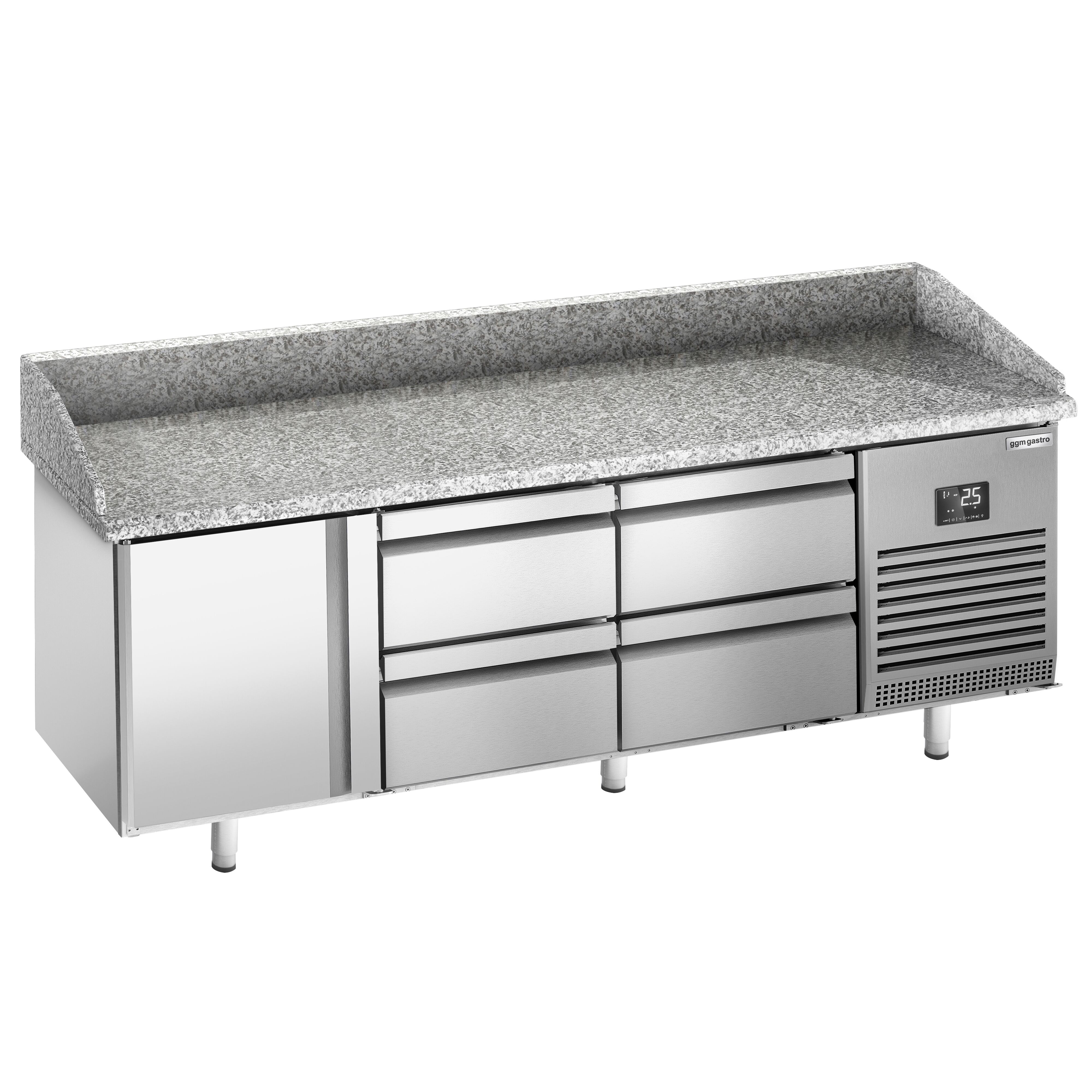 Commercial Pizza Prep Counter - Granite Top PREMIUM PLUS - 1980x700mm - with 1 doors & 4 drawers