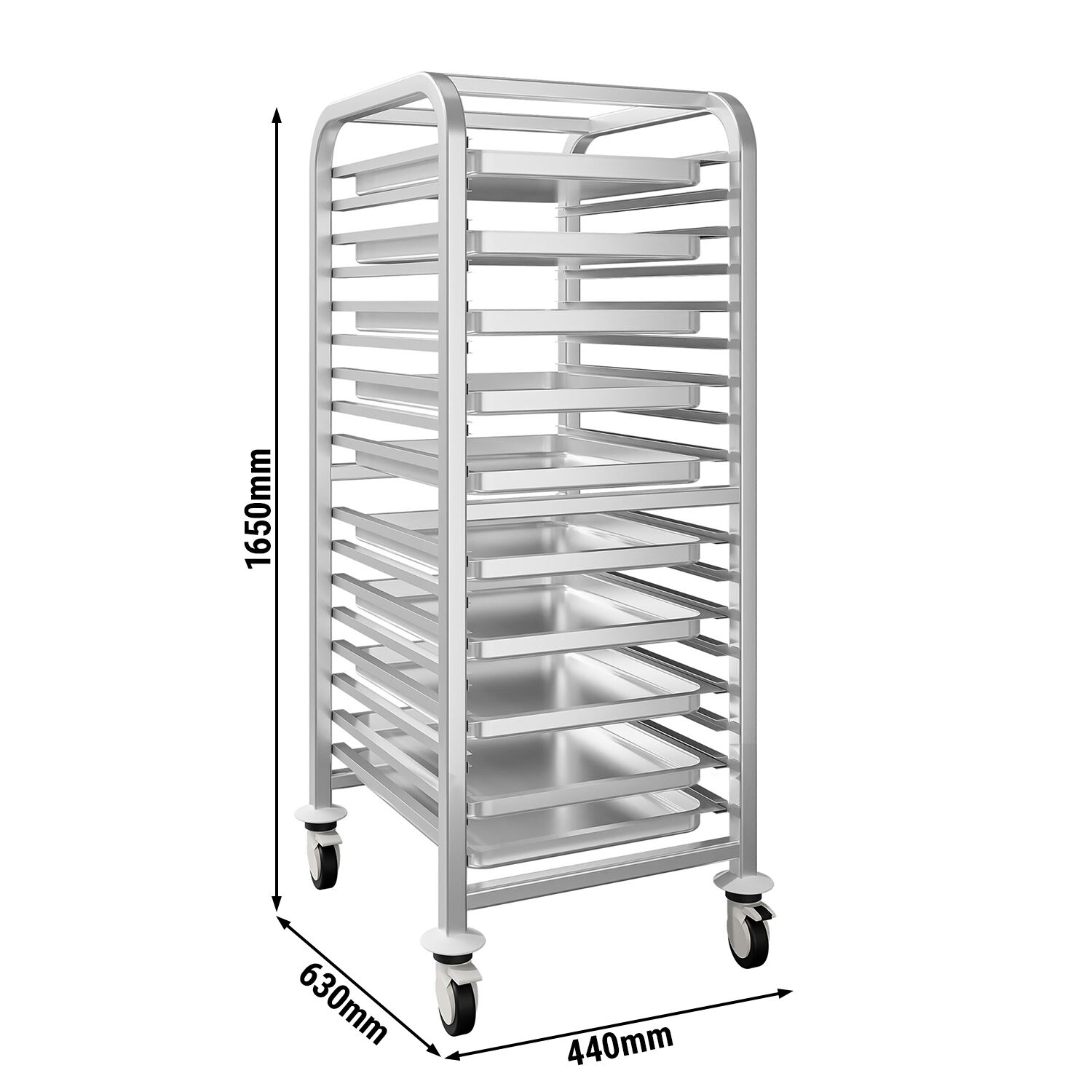 Chariot à plateaux – pour 15 plateaux EN 600 × 400 – avec roulettes silencieuses