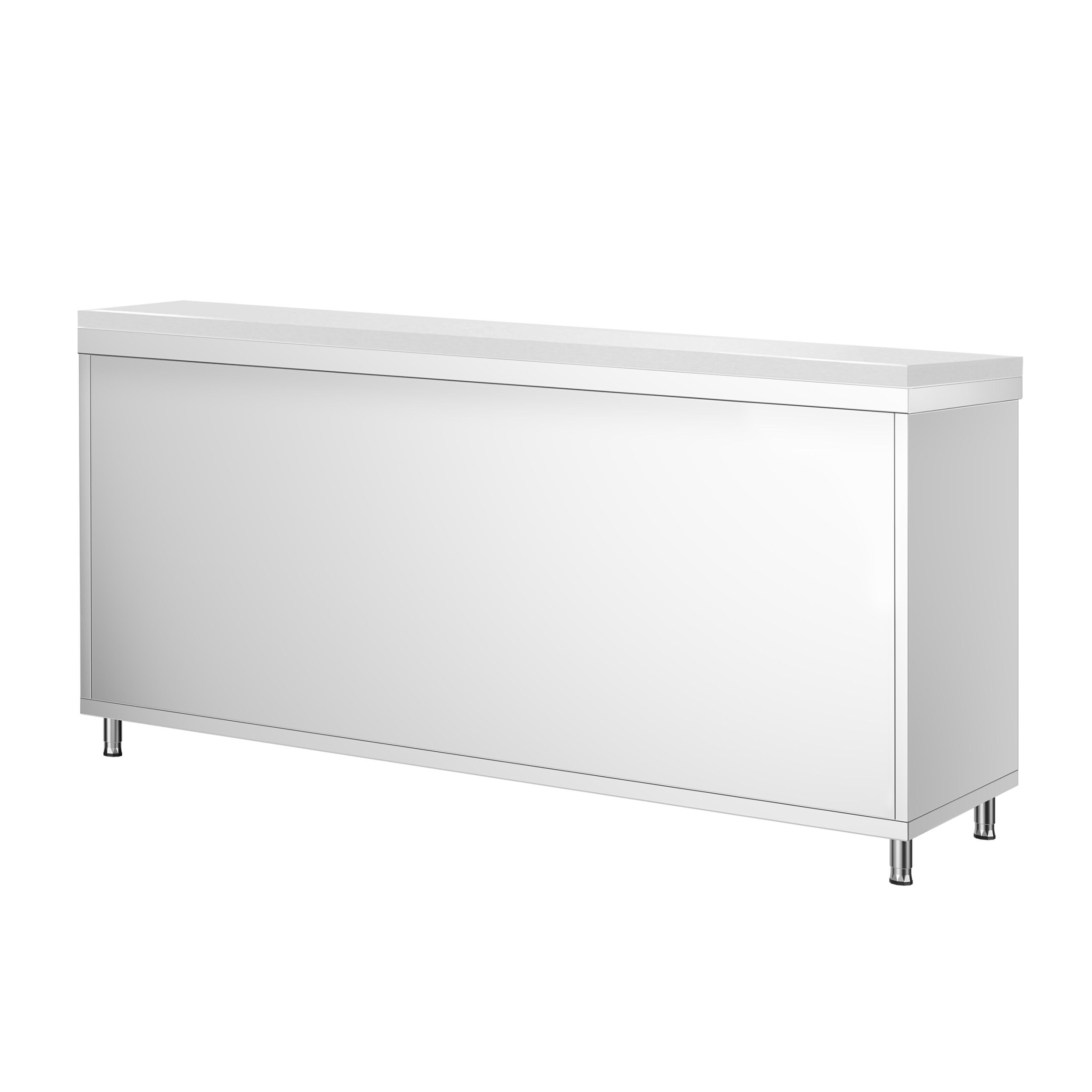 Table armoire en acier inoxydable PREMIUM - 1800x600mm - avec portes coulissantes et étagère basse - pour produits céréaliers, produits laitiers - incl. plateau de découpe Blanc PEHD (HACCP)