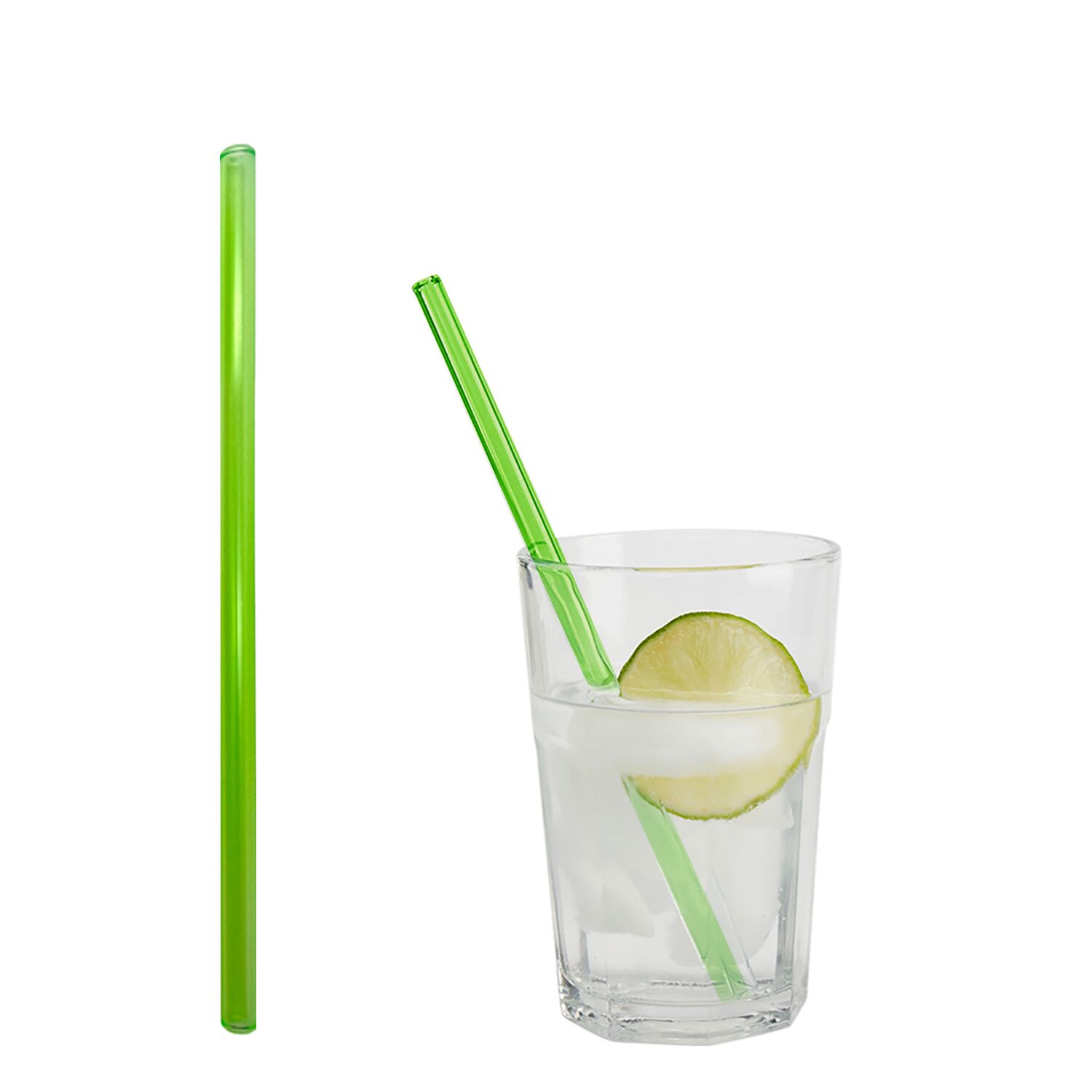(50 pièces) Pailles en verre – 200 mm – Ø 8 mm – vert néon – incl. 1 brosse de nettoyage