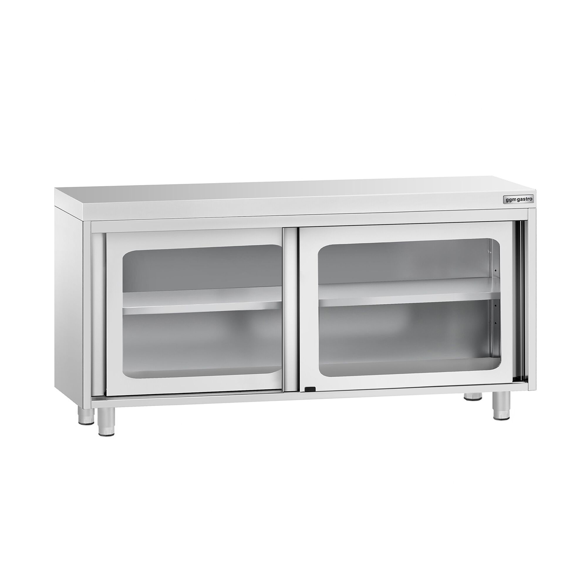 Table armoire en acier inoxydable PREMIUM - 1600x600mm - avec portes coulissantes vitrées