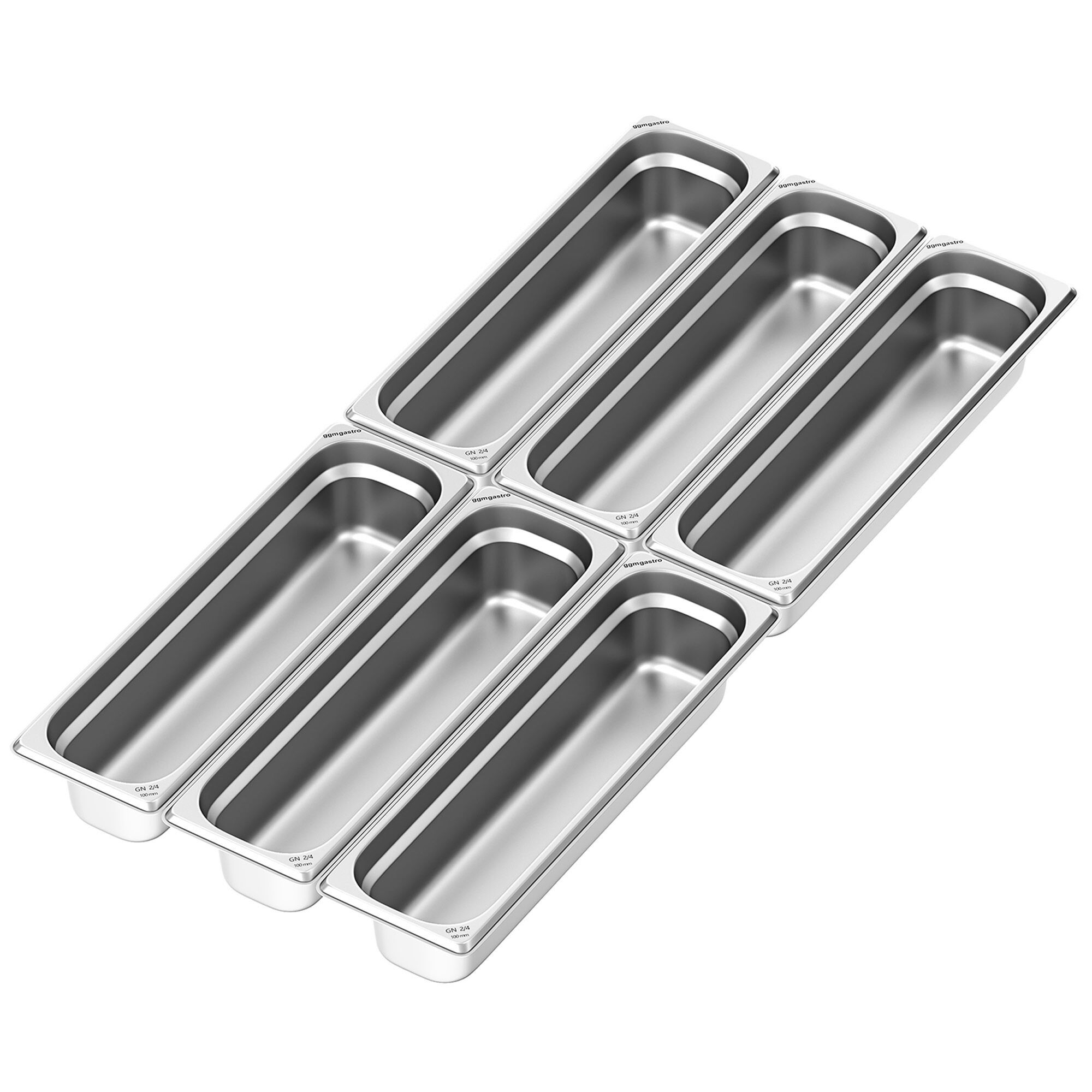 (6 pièces) Bac GN 2/4 en inox - Hauteur : 100 mm