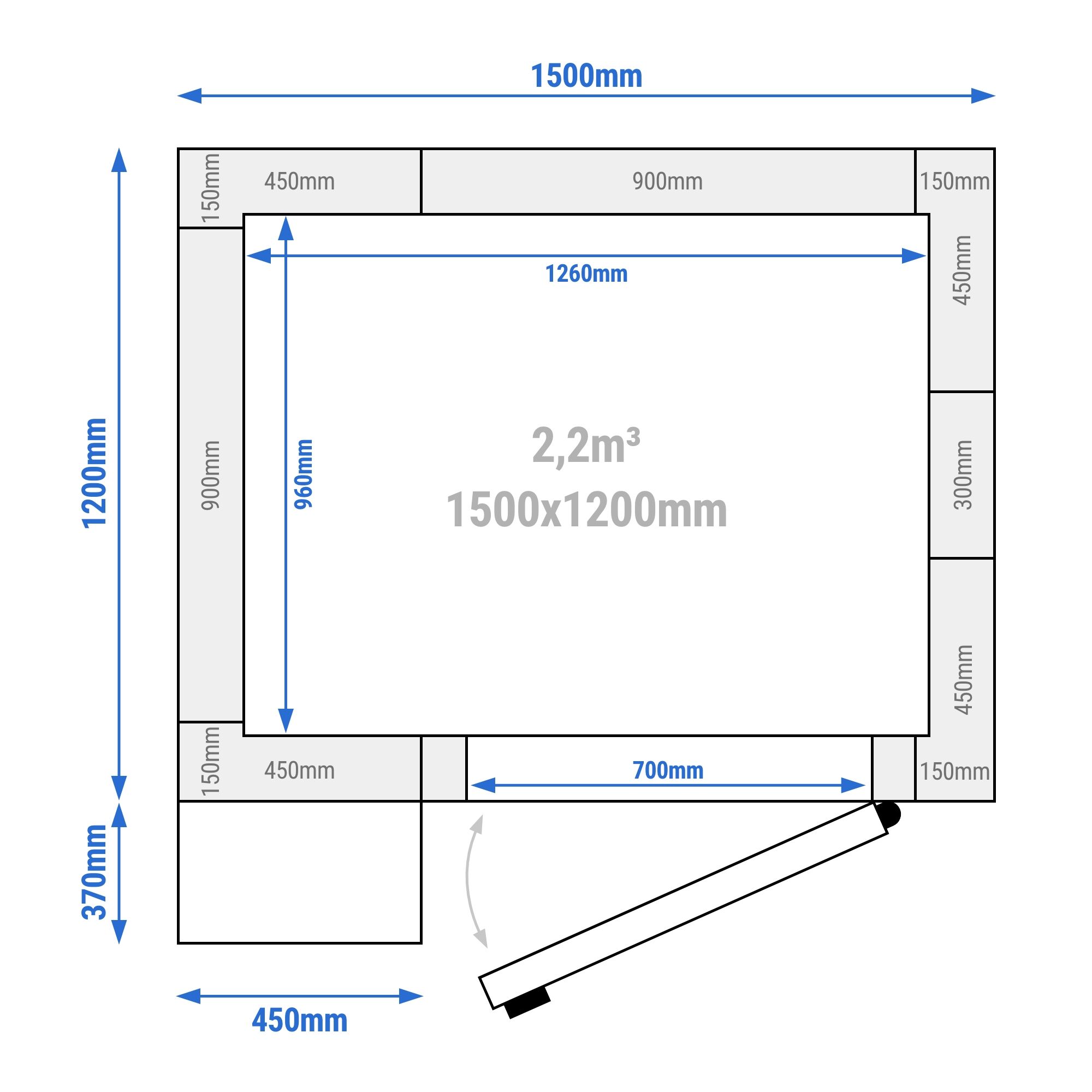 Chambre de congélation – 1500 × 1200 mm – 2,2 m³ – avec groupe de congélation et rideaux à lamelles inclus