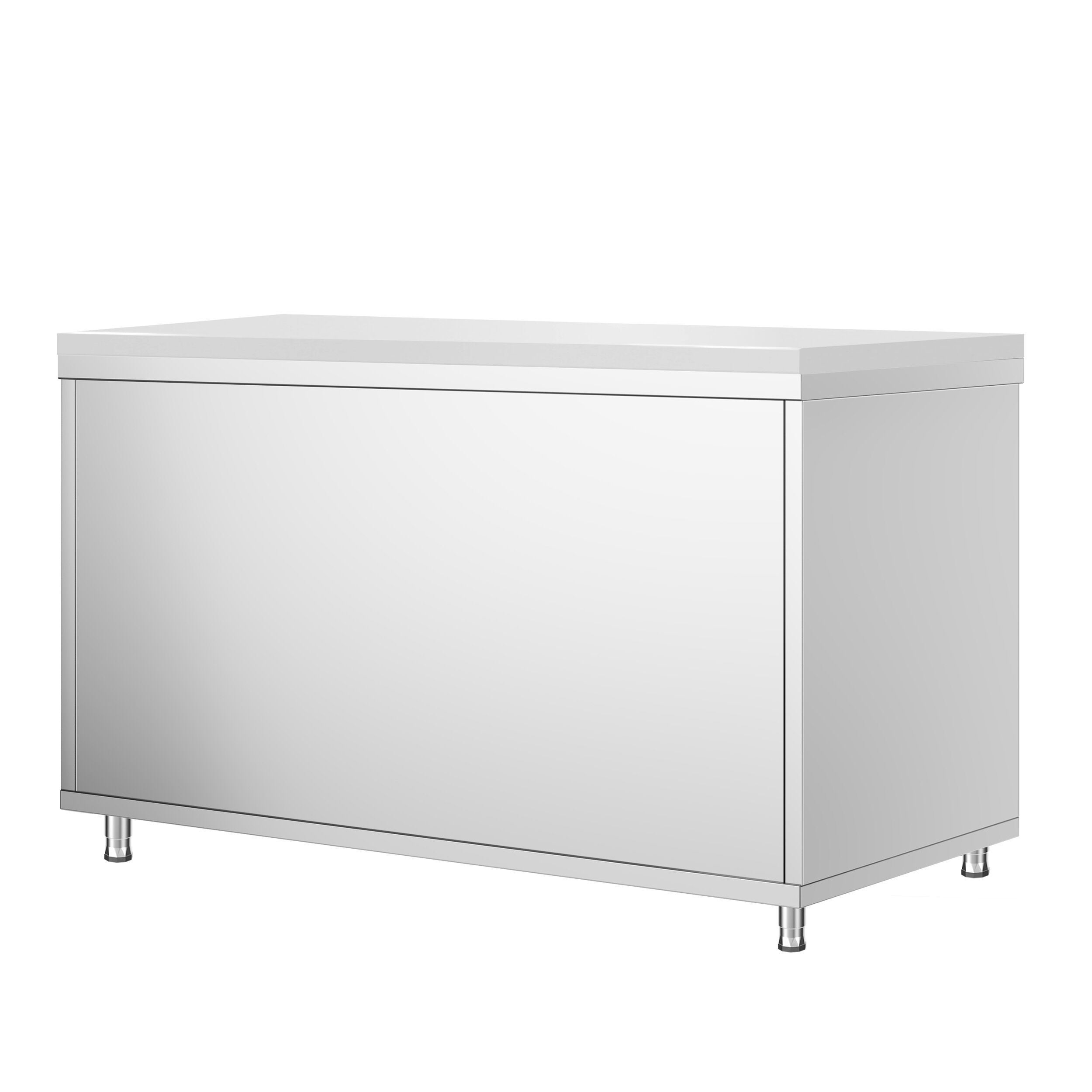 Table armoire en acier inoxydable PREMIUM - 1400x600mm - avec portes coulissantes - pour produits céréaliers, produits laitiers - incl. plateau de découpe Blanc PEHD (HACCP)