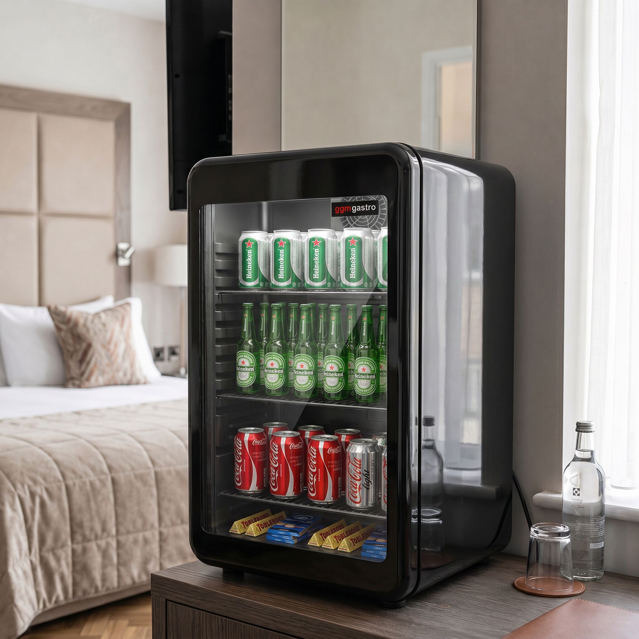 Minibar-Kühlschrank - 500mm - 120 Liter - mit 1 Glastür - Schwarz