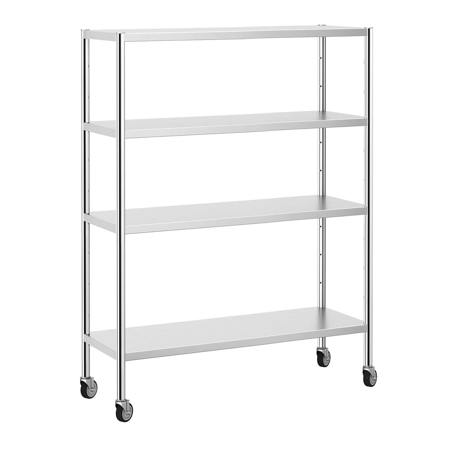 Scaffale in acciaio inox PREMIUM - 1400x1800mm - Profondità: 500mm - con 4 ripiani (REGOLABILI) - incl. 4 ruote - Portata: 80kg per ripiano