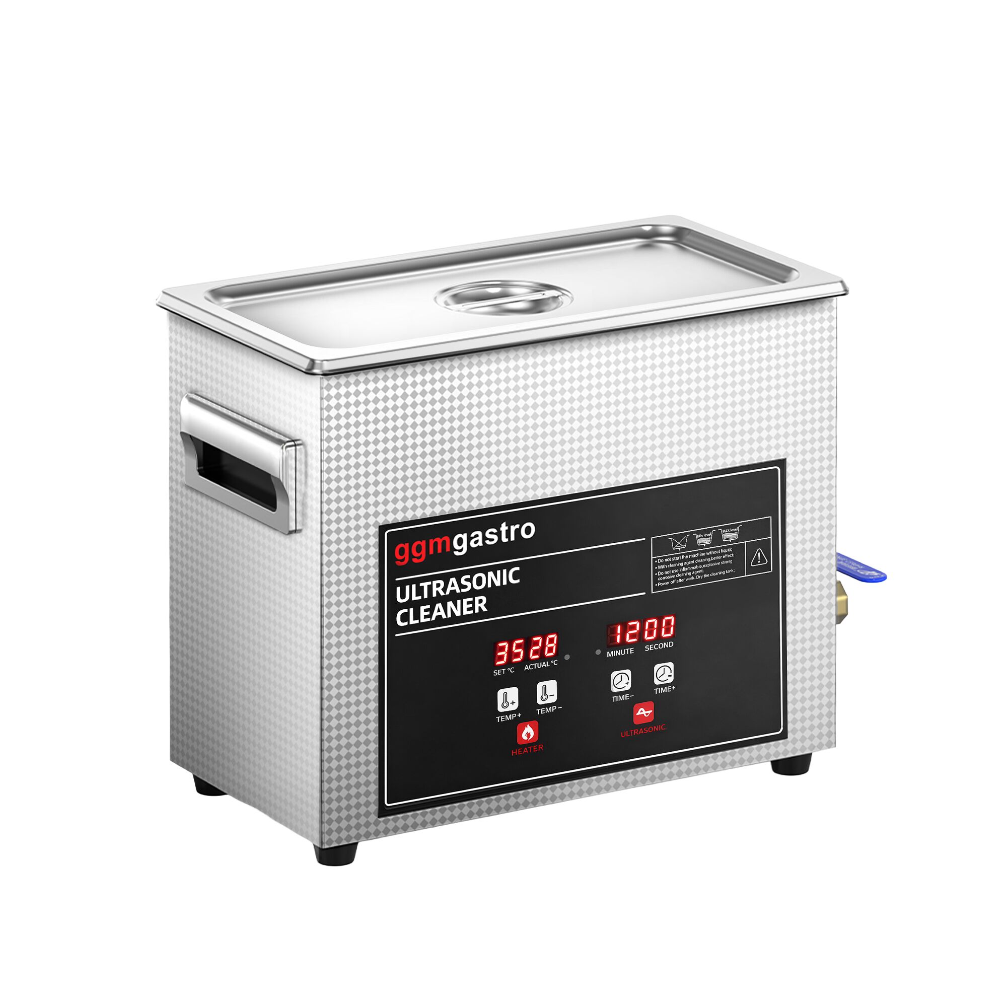 Nettoyeur à Ultrasons - 6,5 Litres - 180 Watt Puissance Ultrasonique - avec Robinet de Vidange