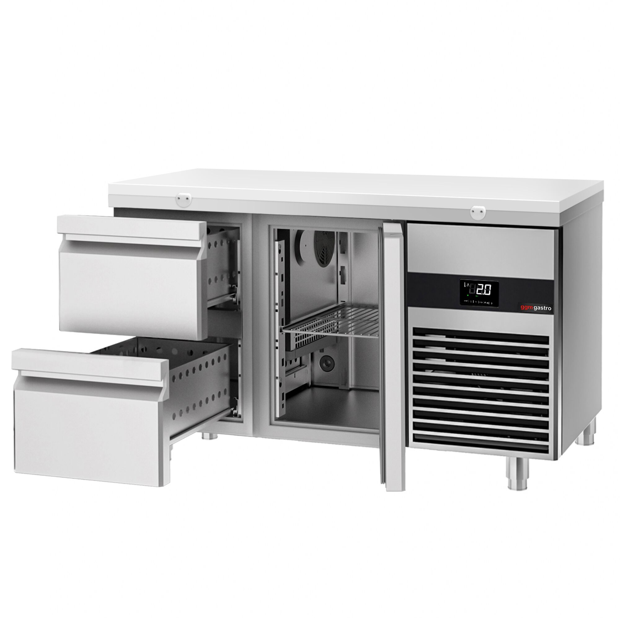 Table réfrigérée PREMIUM - 1400x700 mm - avec 1 porte - 2 tiroirs - incl. planche à découper blanche