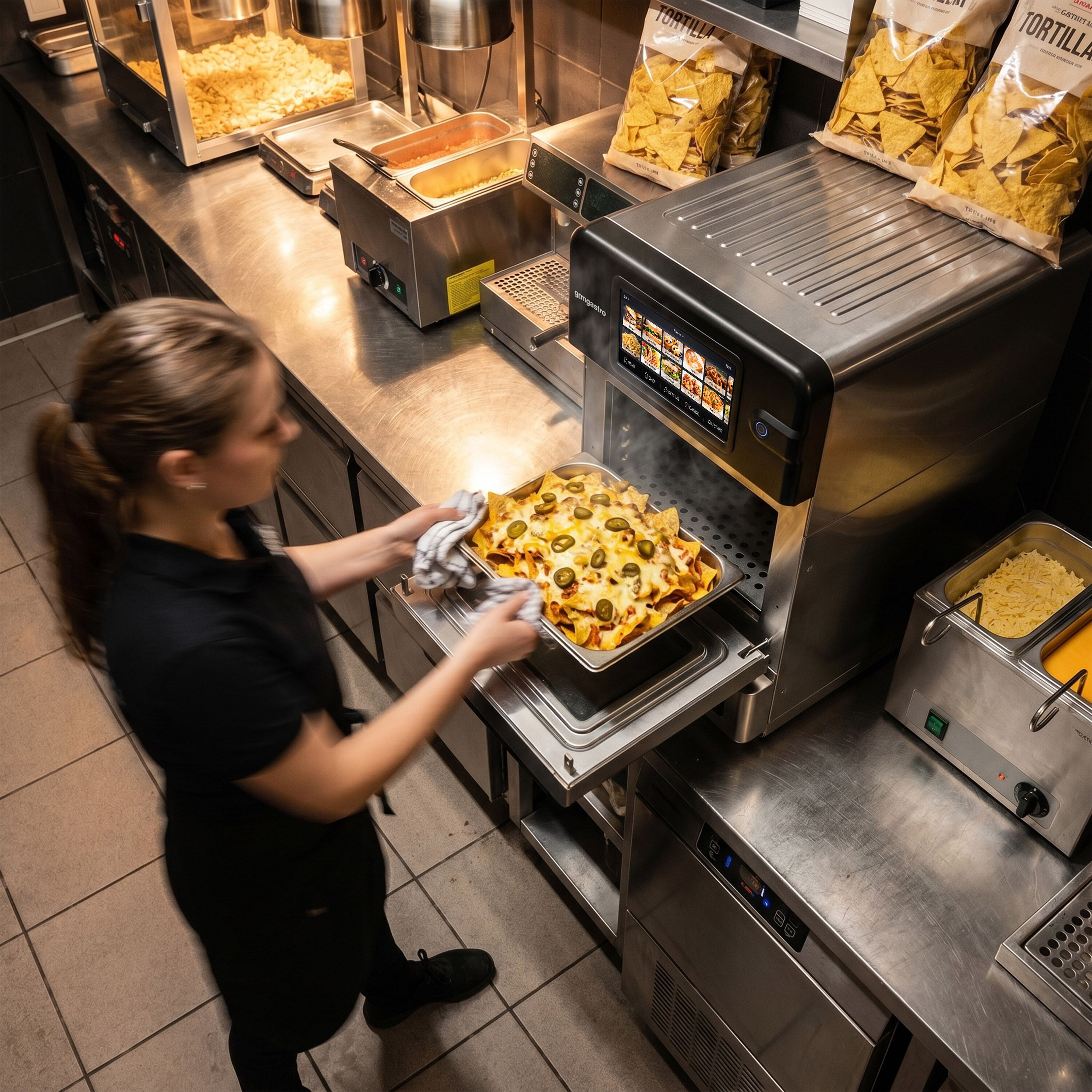 Commercial High Speed Oven - Touchscreen - 3.0kW - Stainless Steel - Ventless - incl. Pizza Tray, Mesh Basket | 80% Faster Cooking