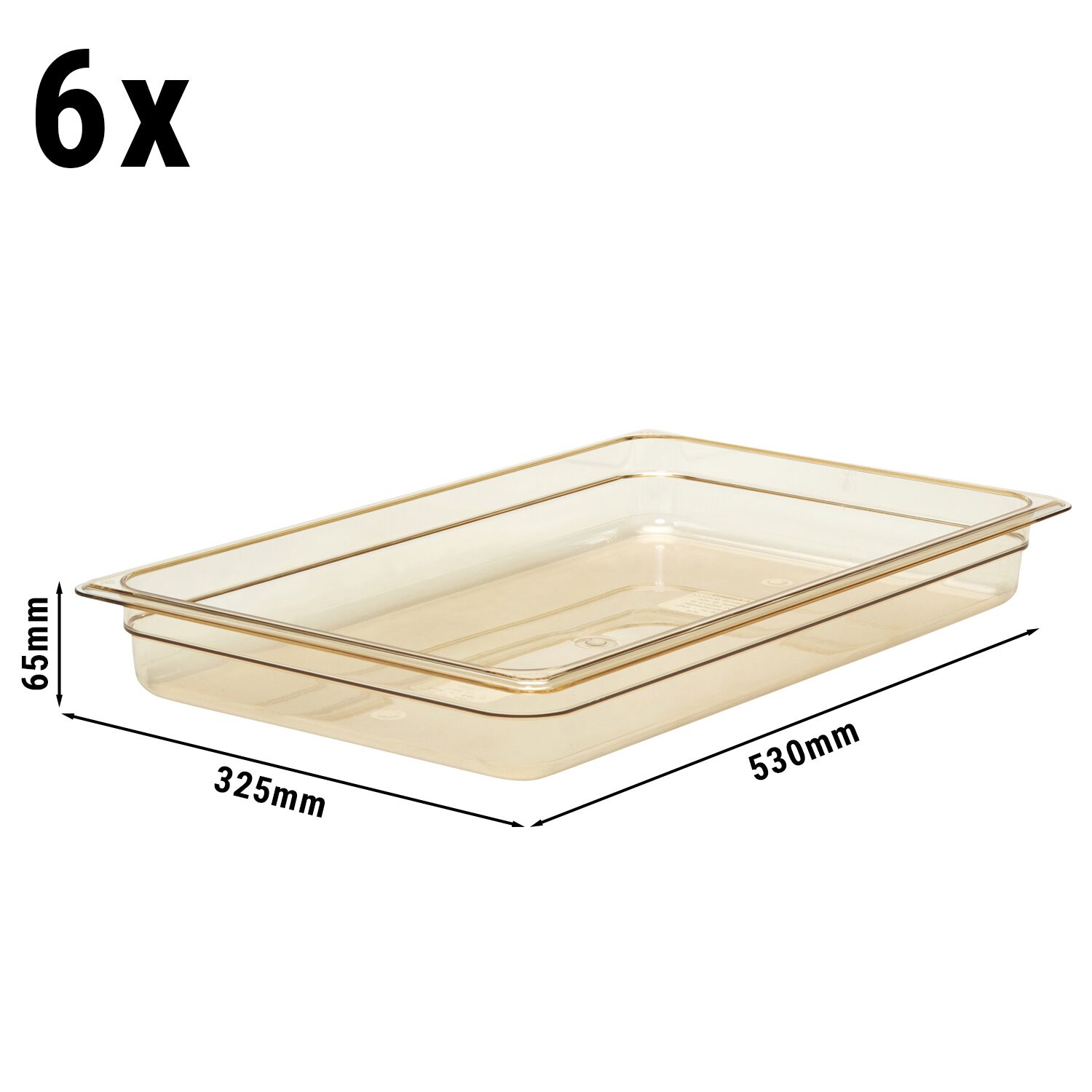 (6 pièces) CAMBRO | H-PAN™ - Conteneur GN 1/1 résistant à la chaleur - Ambre - Hauteur : 65mm
