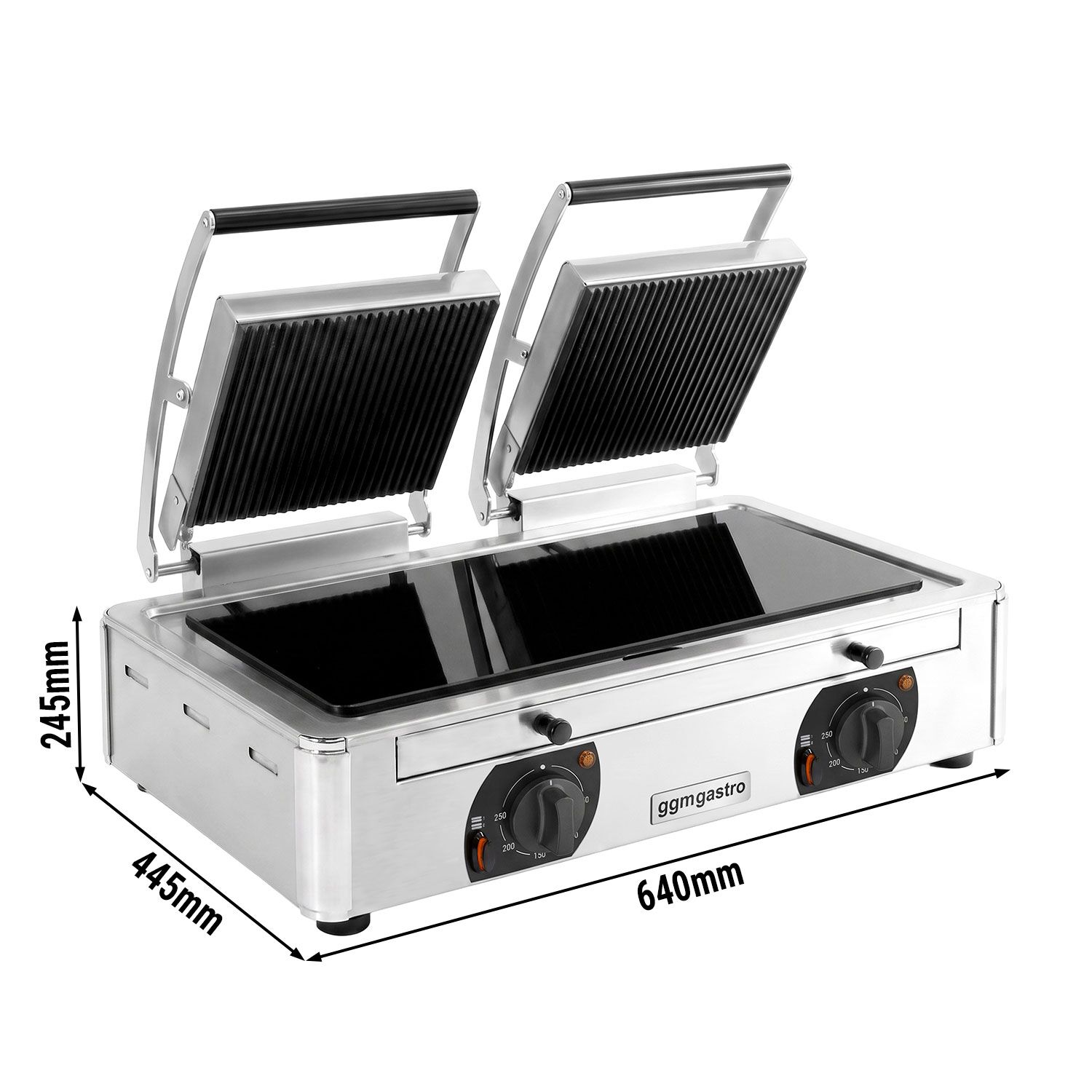 Glass Ceramic Contact Grill – 3.4 kW – Smooth Bottom & Ribbed Top – Grilling Surface: 2 x220x220mm