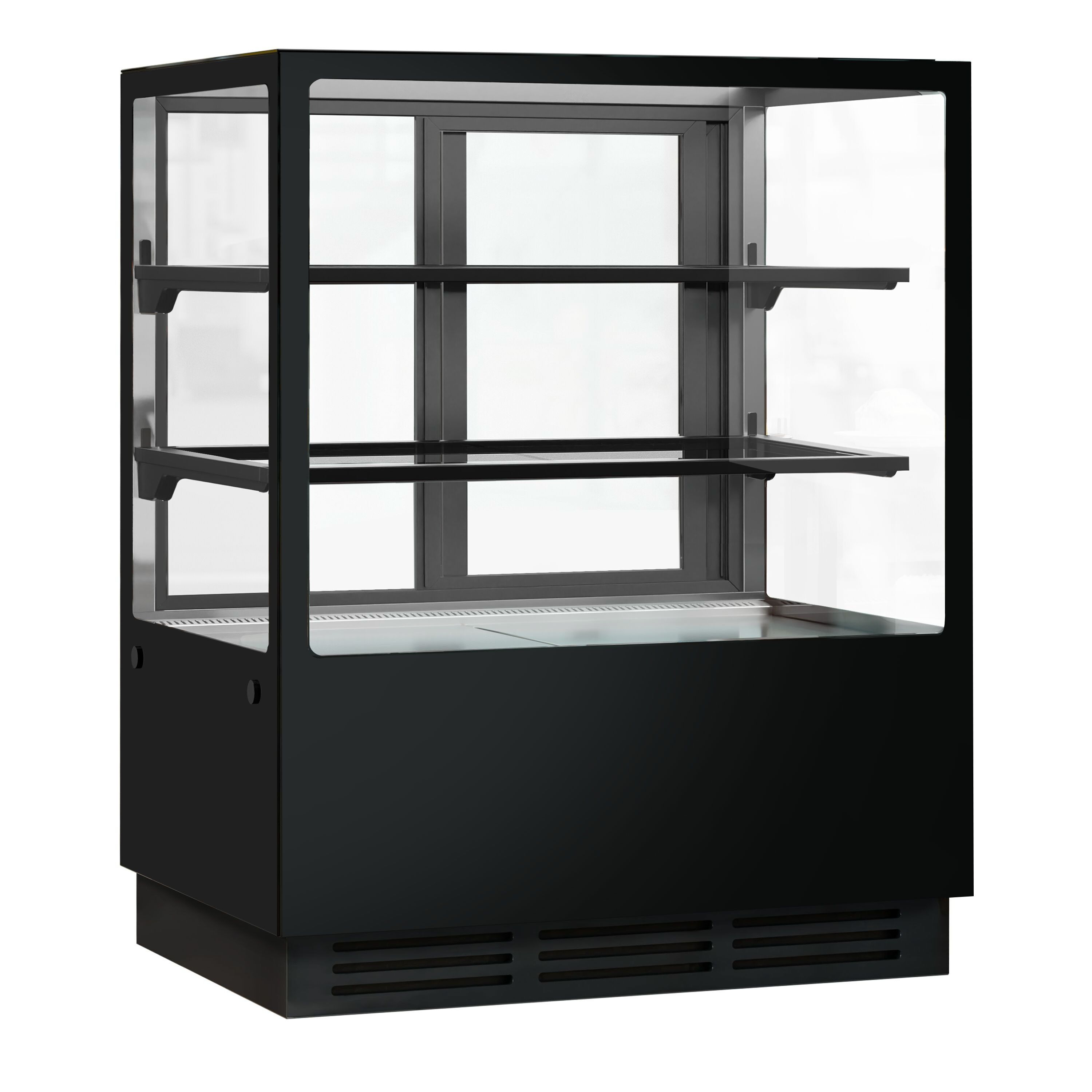 Vitrine à pâtisserie réfrigérée - 378L - 1000mm - Double vitrage - avec 2 étagères en verre - portes coulissantes vitrées arrière - pour pâtisseries - Pour FR - Noir