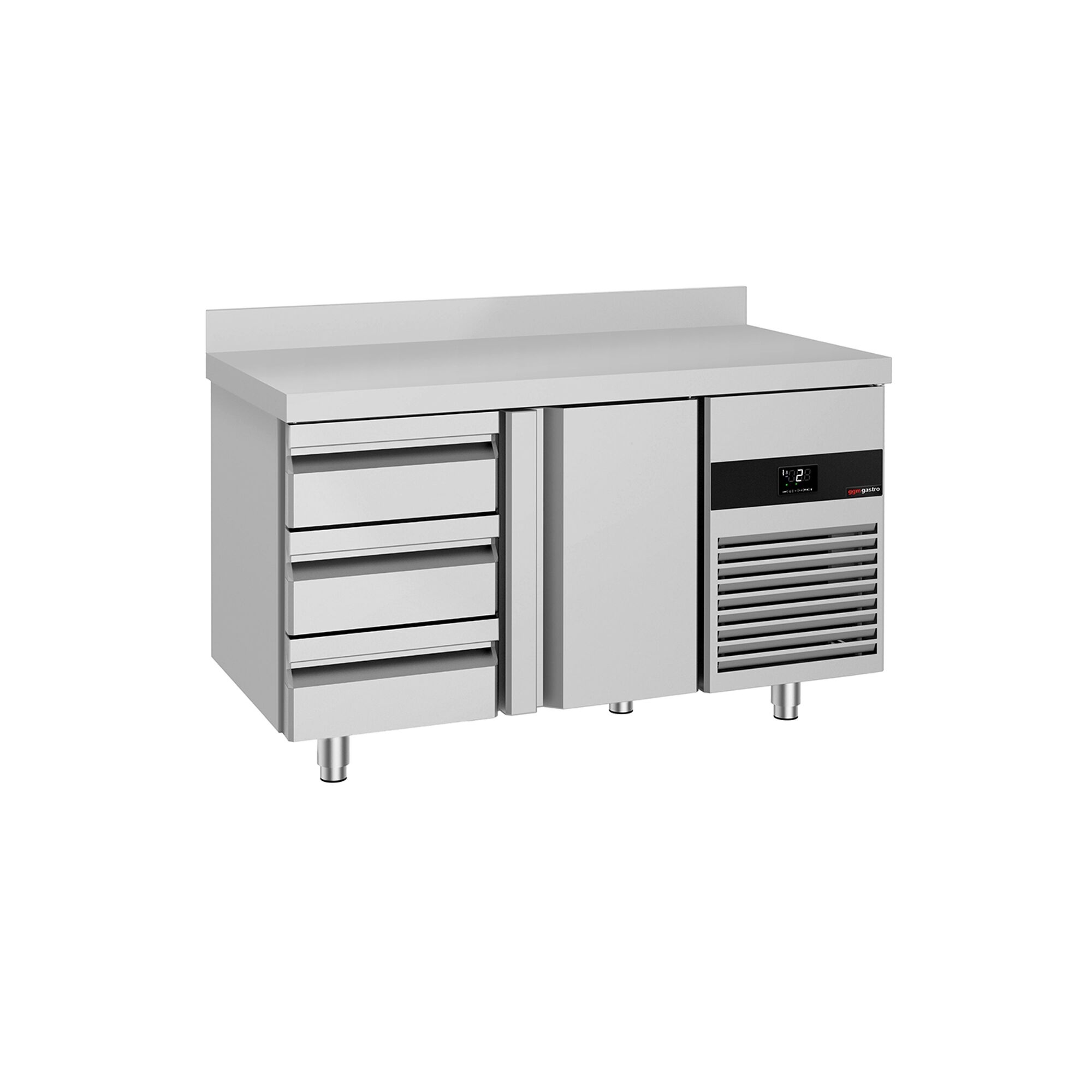 Table réfrigérée PREMIUM - 1400x700 mm - avec 1 porte - 3 tiroirs - avec dosseret