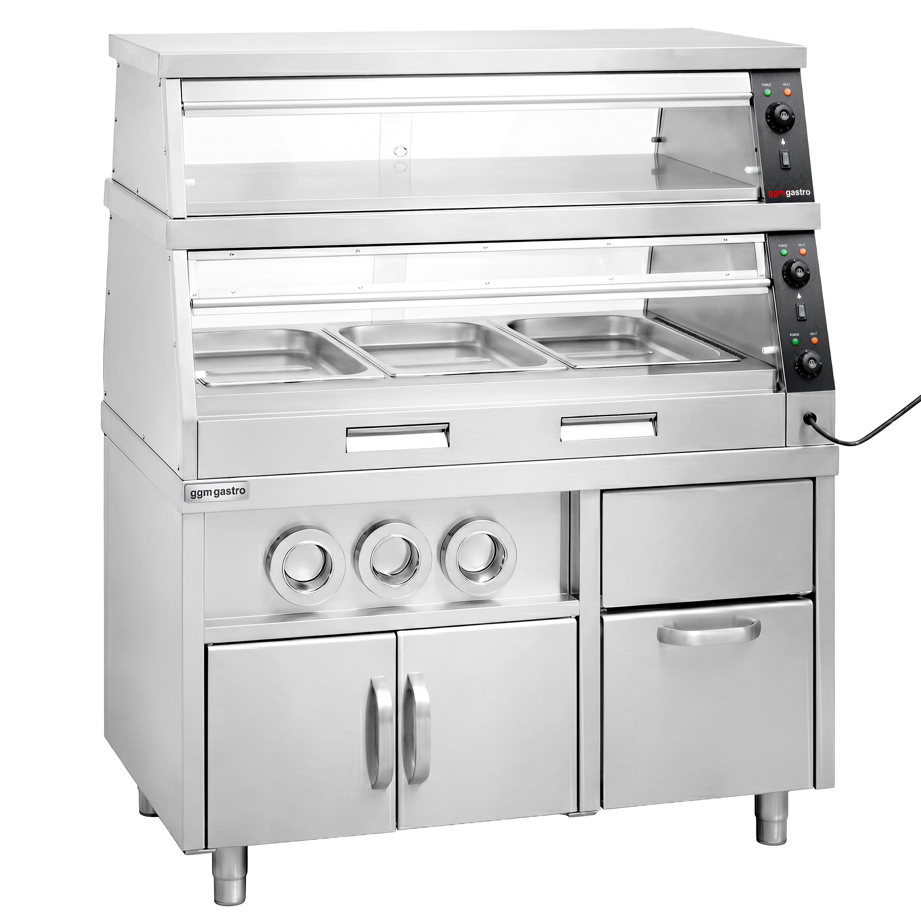 Commercial Heated Display Cabinet – 1200 mm – for 3 × GN 1/1 – Individually Adjustable – 3.5 kW