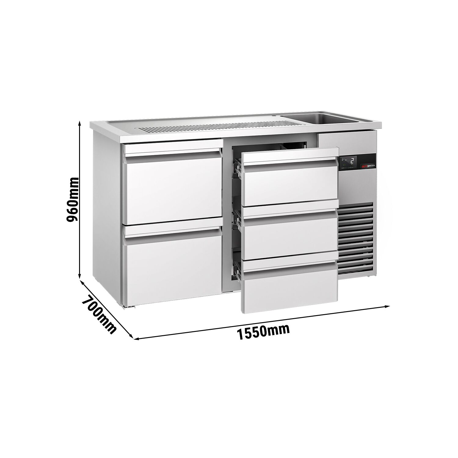 Comptoir de bar réfrigéré PREMIUM - 1550x700mm - 5 tiroirs
