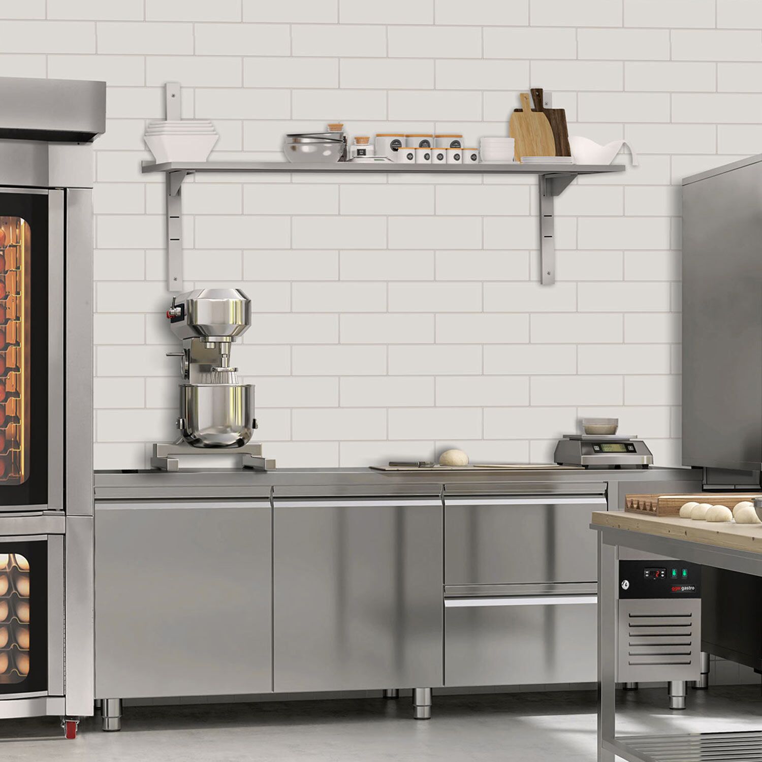 Étagère murale ECO en inox - 1600 × 400 mm - avec 3 étages