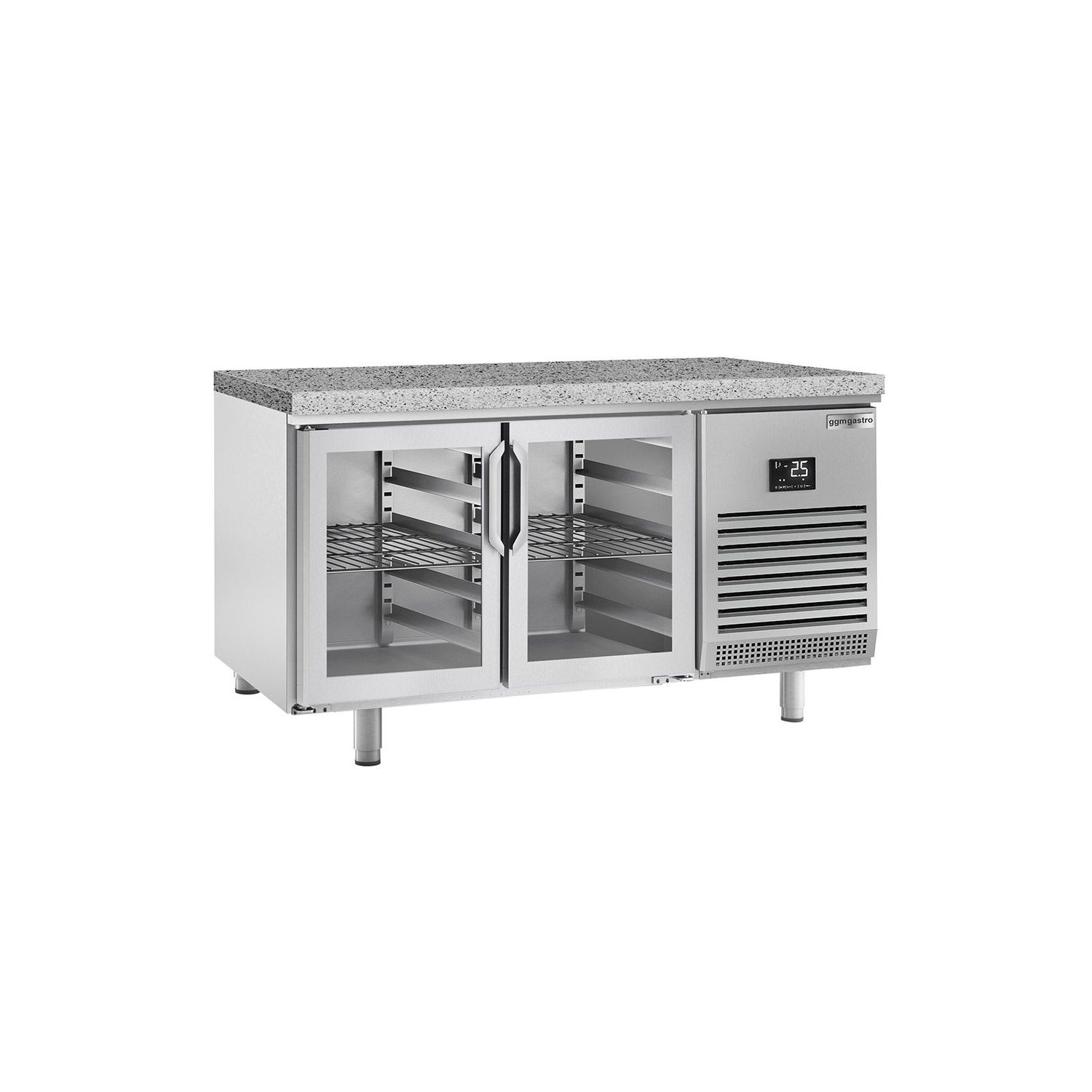 Table réfrigérée de boulangerie PREMIUM PLUS - 1618x800 mm - 2 portes vitrées & plan de travail en granit