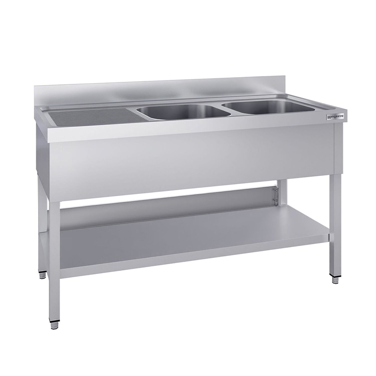 Plonge en inox ECO - 1600x700mm - avec étagère basse - 2 bacs à droite