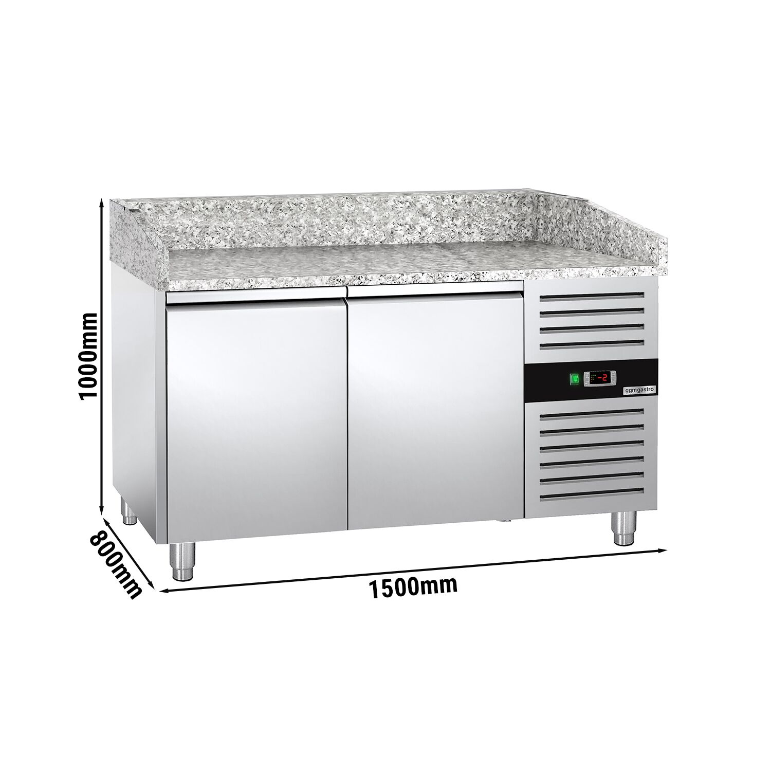 Banco pizza refrigerato ECO - 1500x800mm - con 2 porte - piano in granito