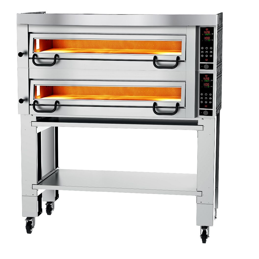 Four à pizza électrique Power – 6+6 x 34 cm – Digital – incl. hotte, support inférieur et roulettes