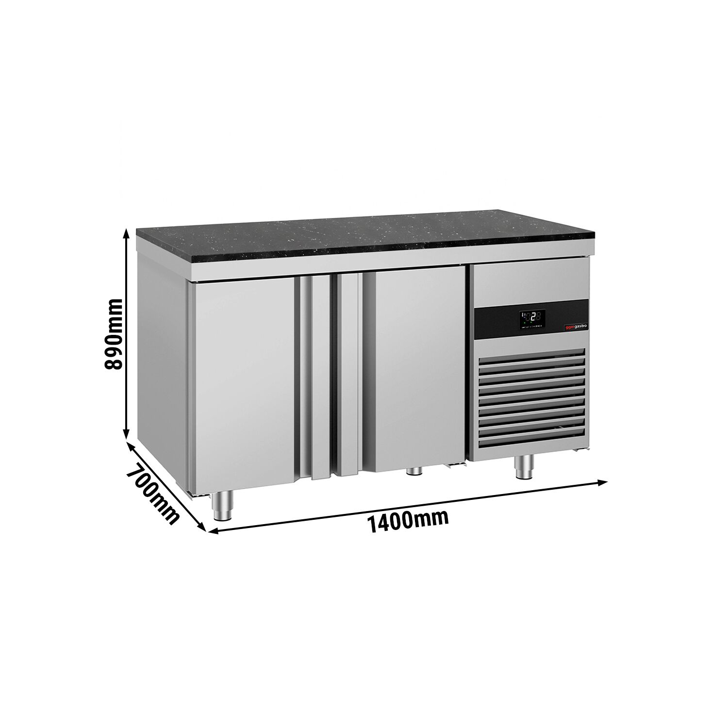 PREMIUM Refrigerated Counter – 1400 × 700 mm – with 2 Doors – incl. Granite Worktop