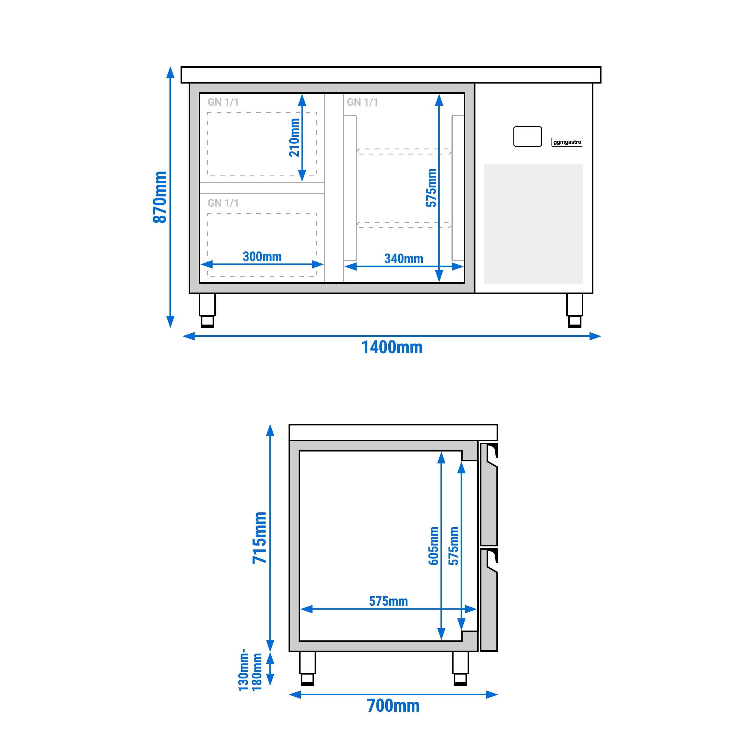 Table réfrigérée PREMIUM - 1400x700 mm - avec 1 porte - 2 tiroirs