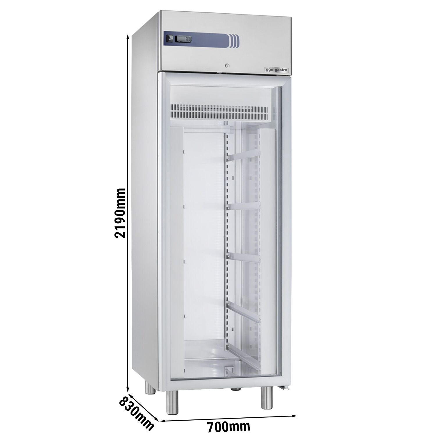 Armoire réfrigérée vitrée positive en Inox AISI 304 « Pasta » PREMIUM PLUS - EN 600x400 - 585 L - avec 1 porte vitrée & Glissières EN & 5 paires de rails inox - LED - Plage -2 à +35°C - p.ex. pour 14× bacs EN 600 x 400