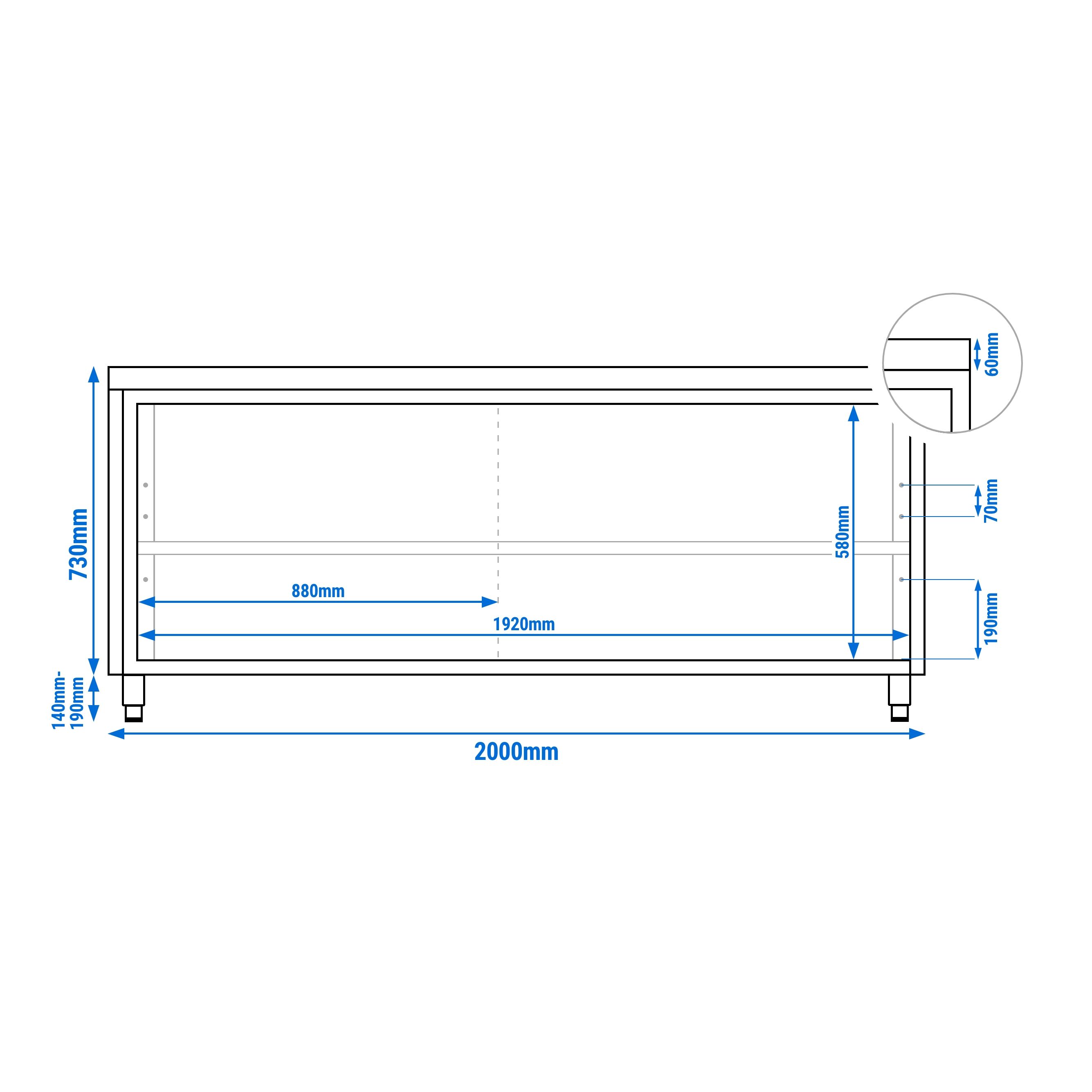 Stainless Steel Floor Cupboard PREMIUM - 2000x600mm - with Sliding Doors